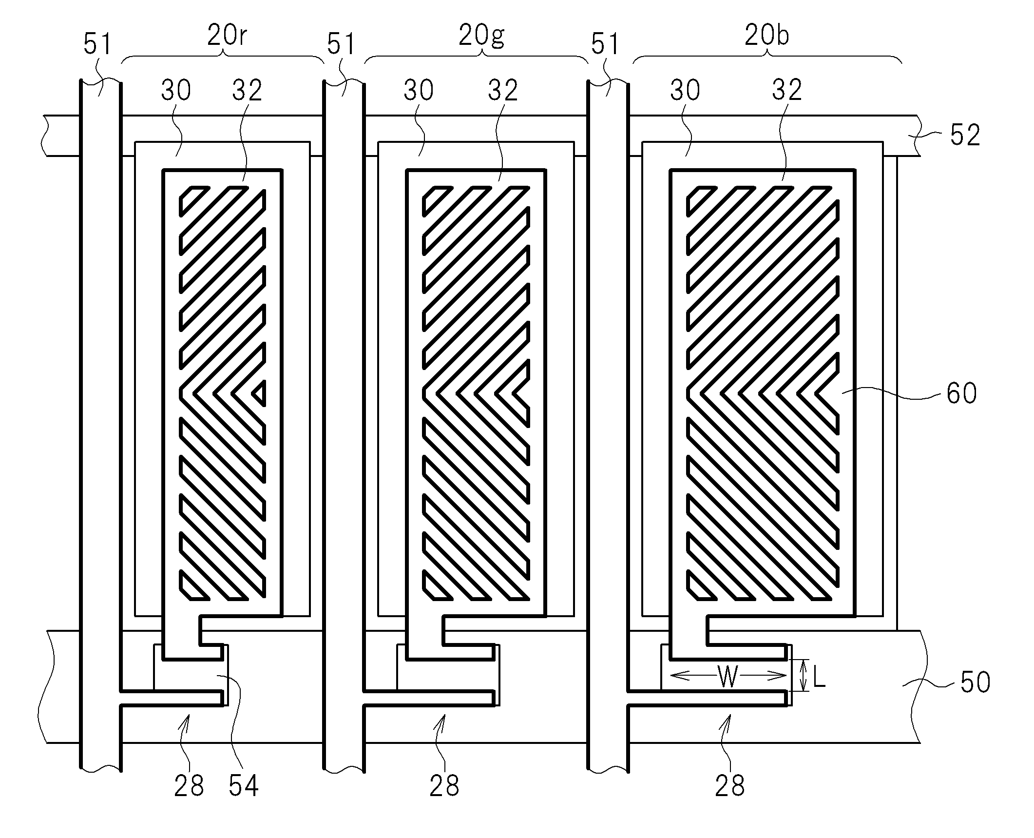 Liquid crystal display device with red, green and blue subpixels having different aperture ratios