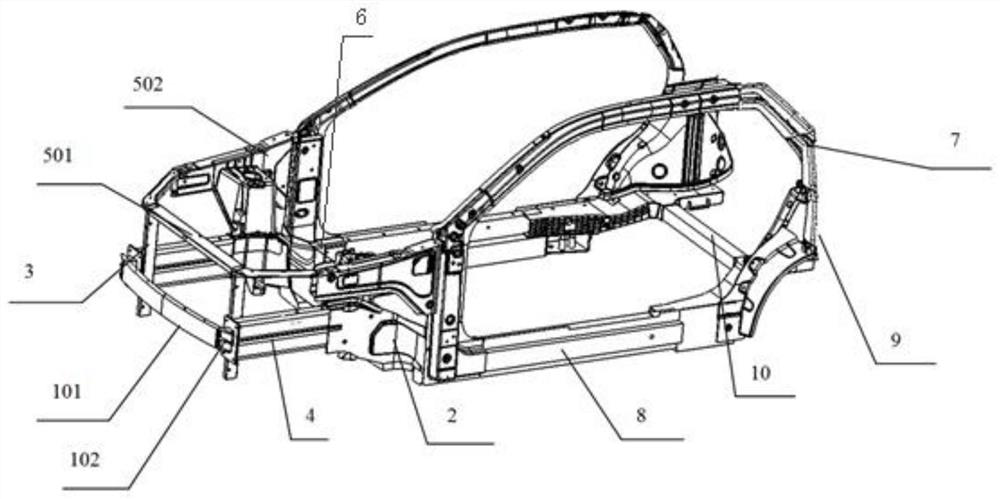 Vehicle body structure capable of resisting small offset impact and casting method of front connecting piece