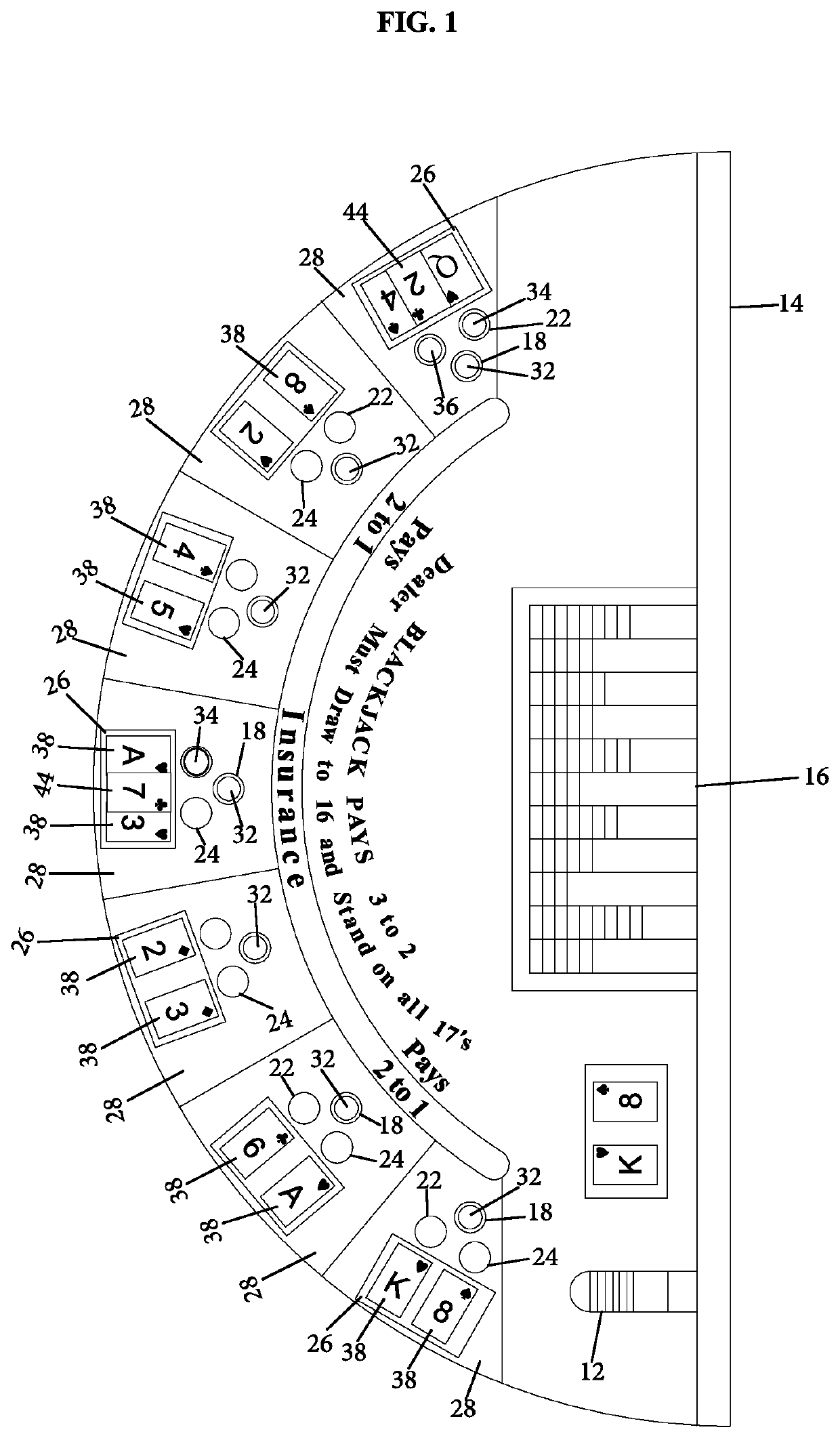 Modified method and apparatus for playing blackjack