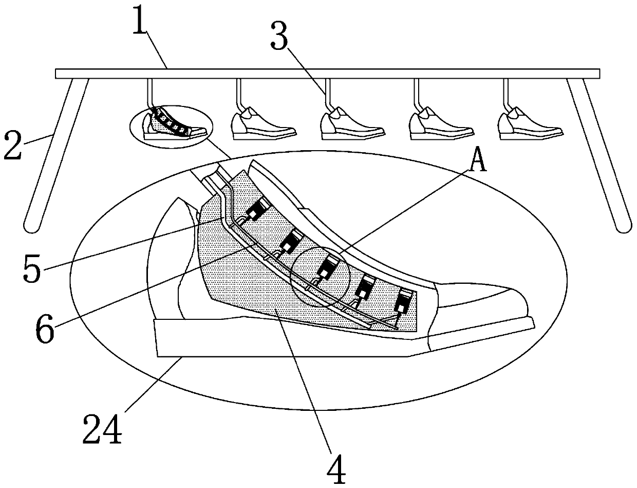 Size-adjustable supporting frame for shoe processing and maintenance