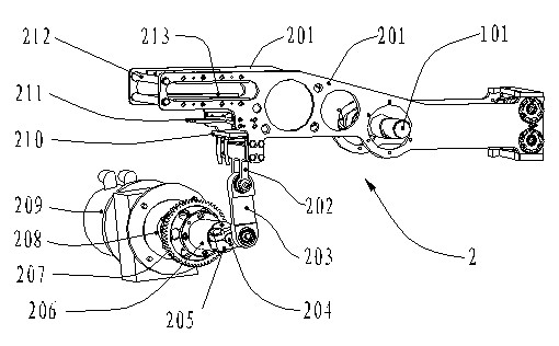 Device for synchronizing packaging wheel and swing arms of handkerchief paper packaging machine and design method