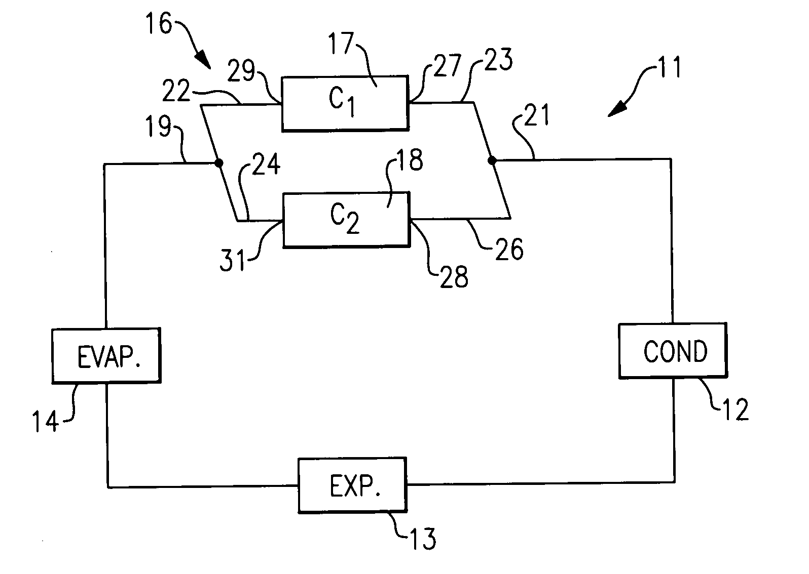 Pulsation attenuation in systems with multiple compression elements