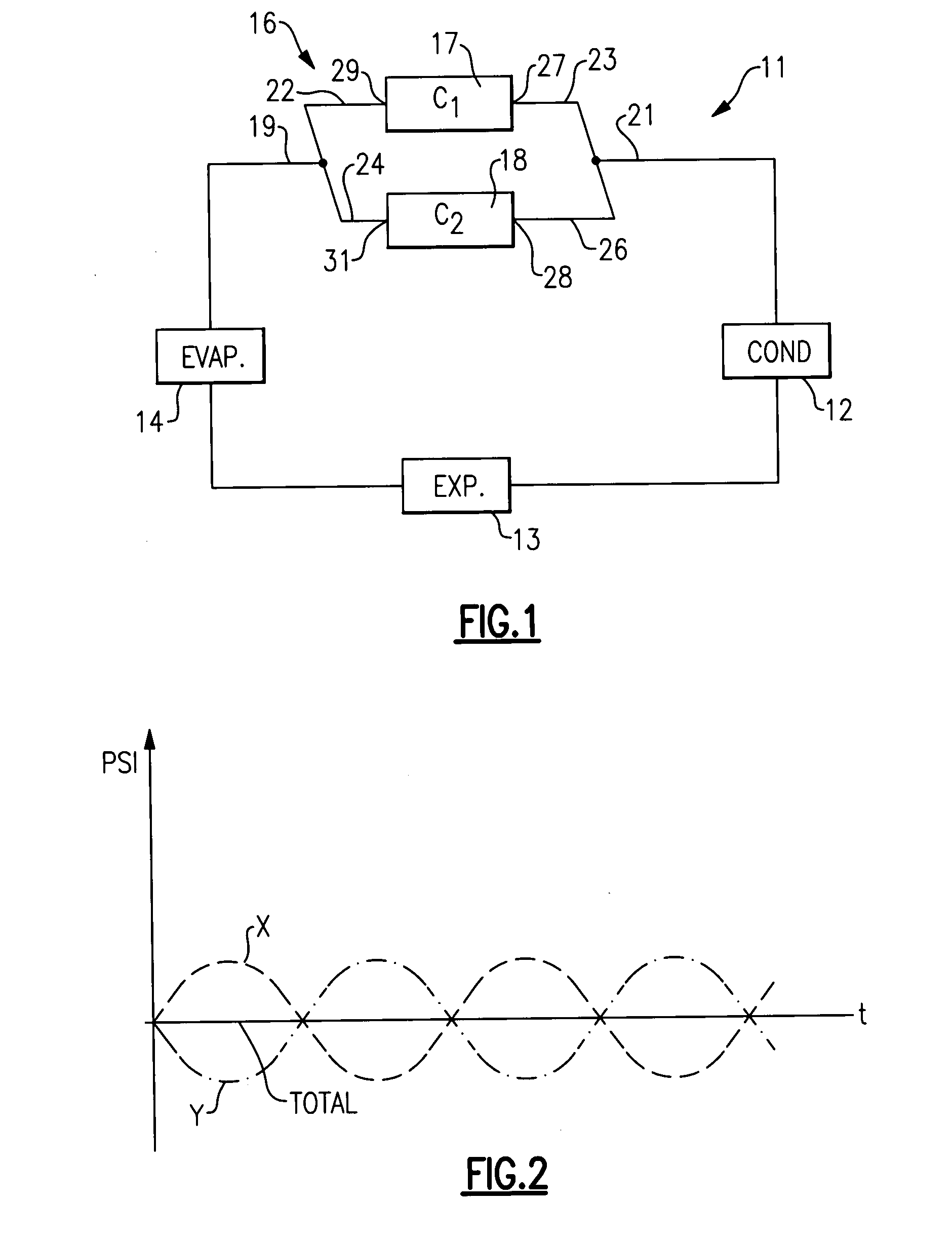 Pulsation attenuation in systems with multiple compression elements