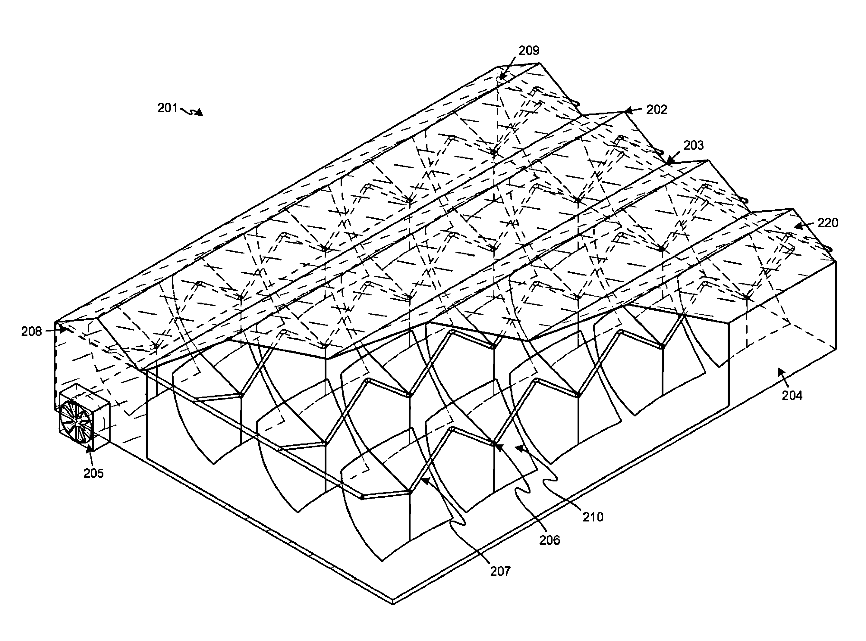 Concentrating solar power with glasshouses