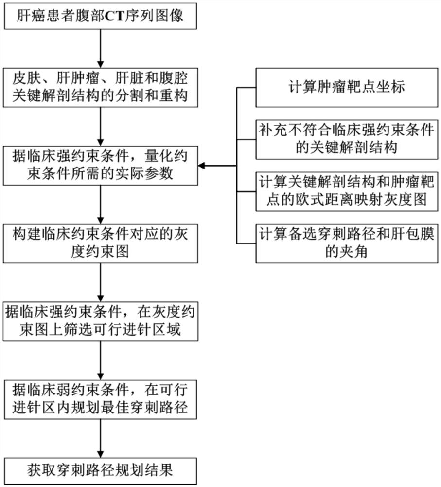 Puncture path planning method for CT-guided thermal ablation of liver tumors