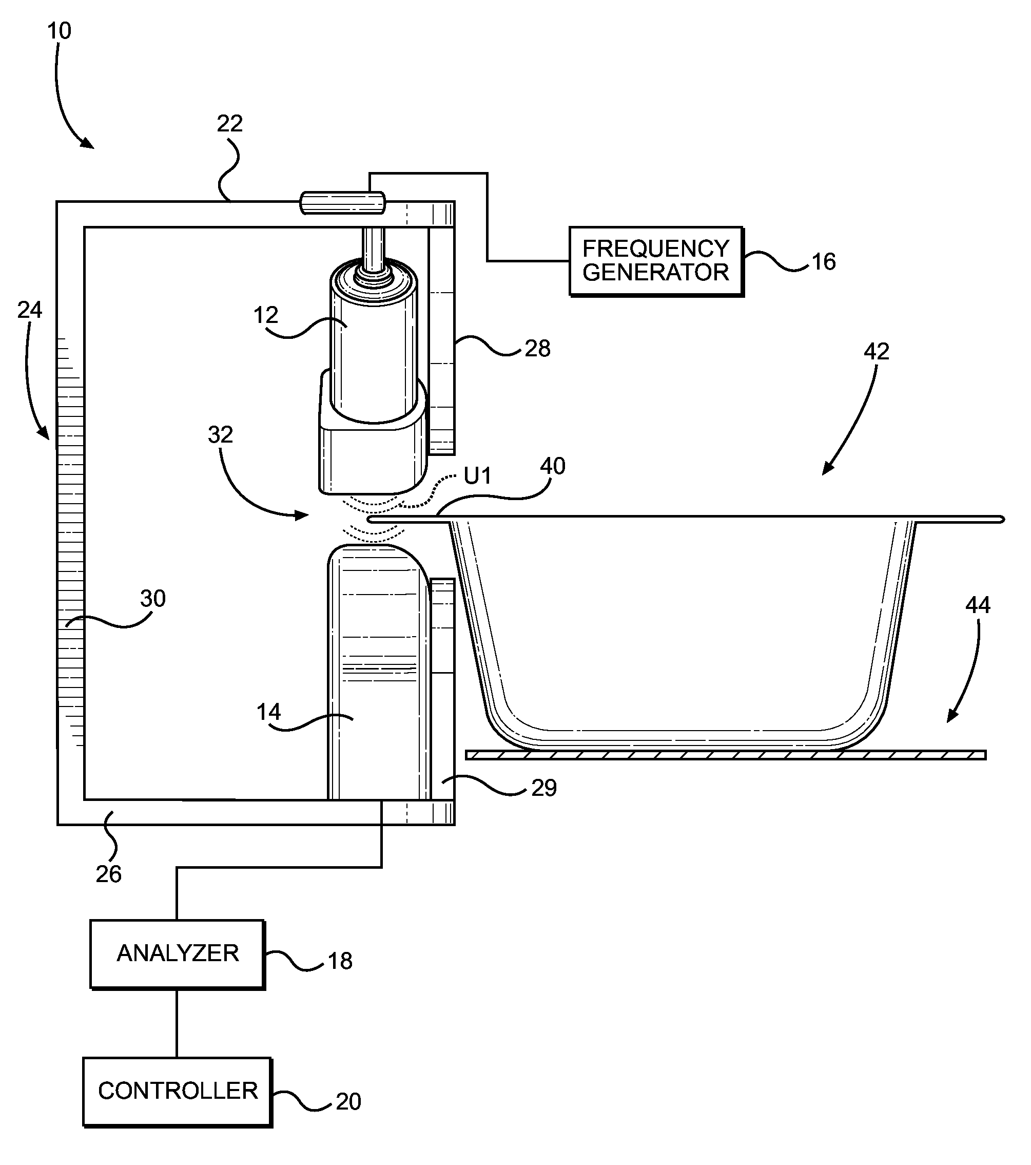 System and apparatus for dual transducer ultrasonic testing of package seals