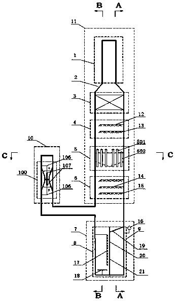 Desulfurization device and flue gas dust removal, desulfurization and wastewater treatment method