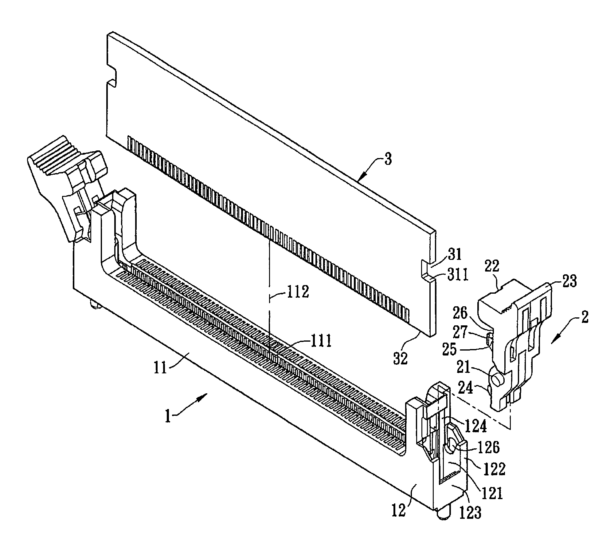 Card edge connector with a fastener with a detent portion with a snap-fitting surface