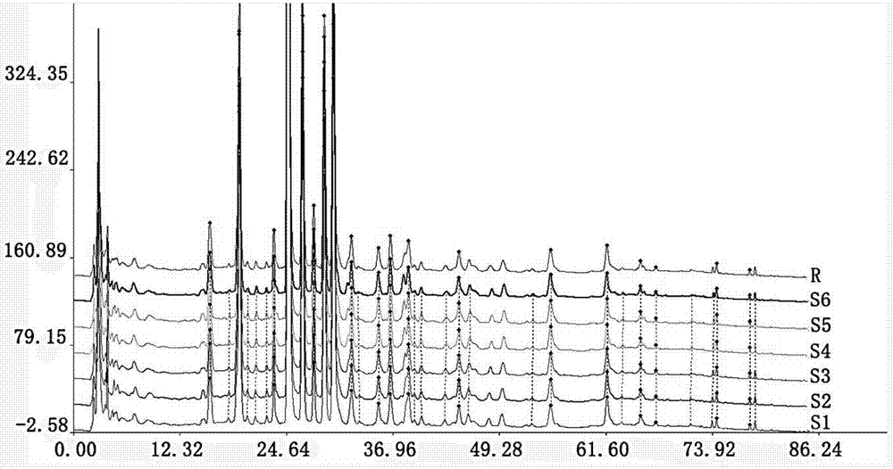 Radix astragali and radix puerariaegranule fingerprint spectrum and construction method thereof