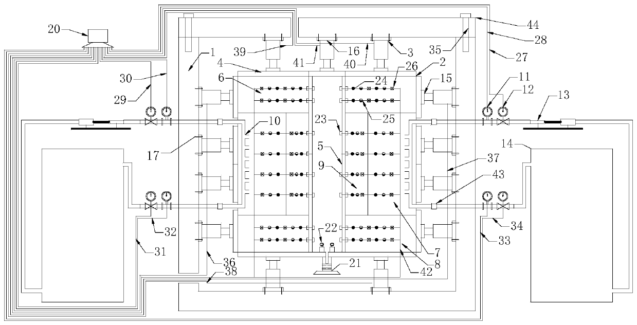 Simulation test device and simulation test method for borehole wall bearing characteristic under hydro-mechanical coupling function