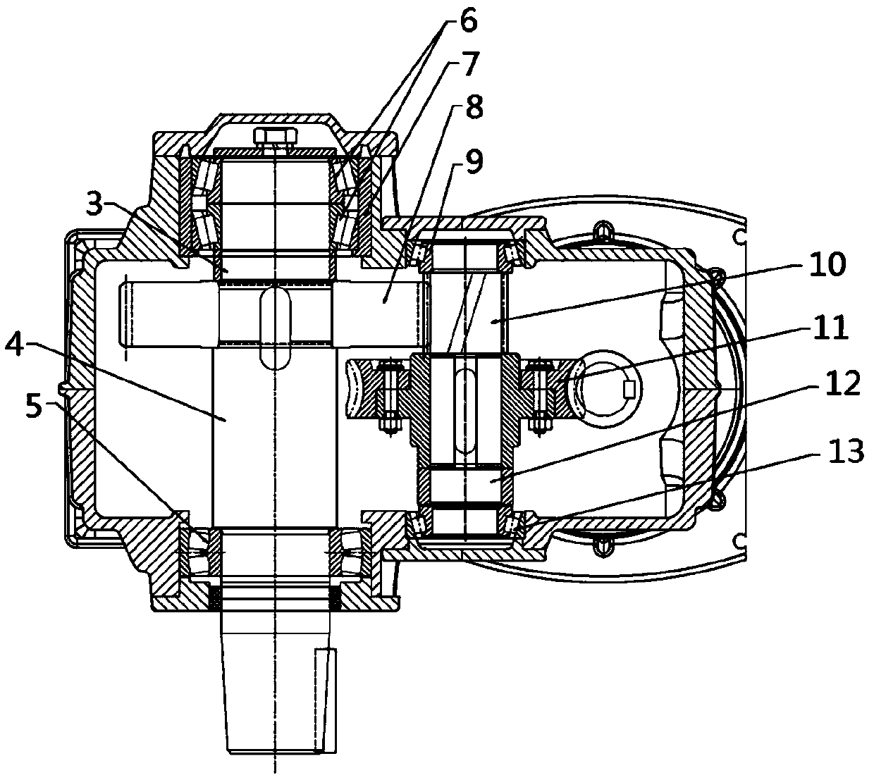 Two-stage worm and gear bevel wheel transmission speed reducer