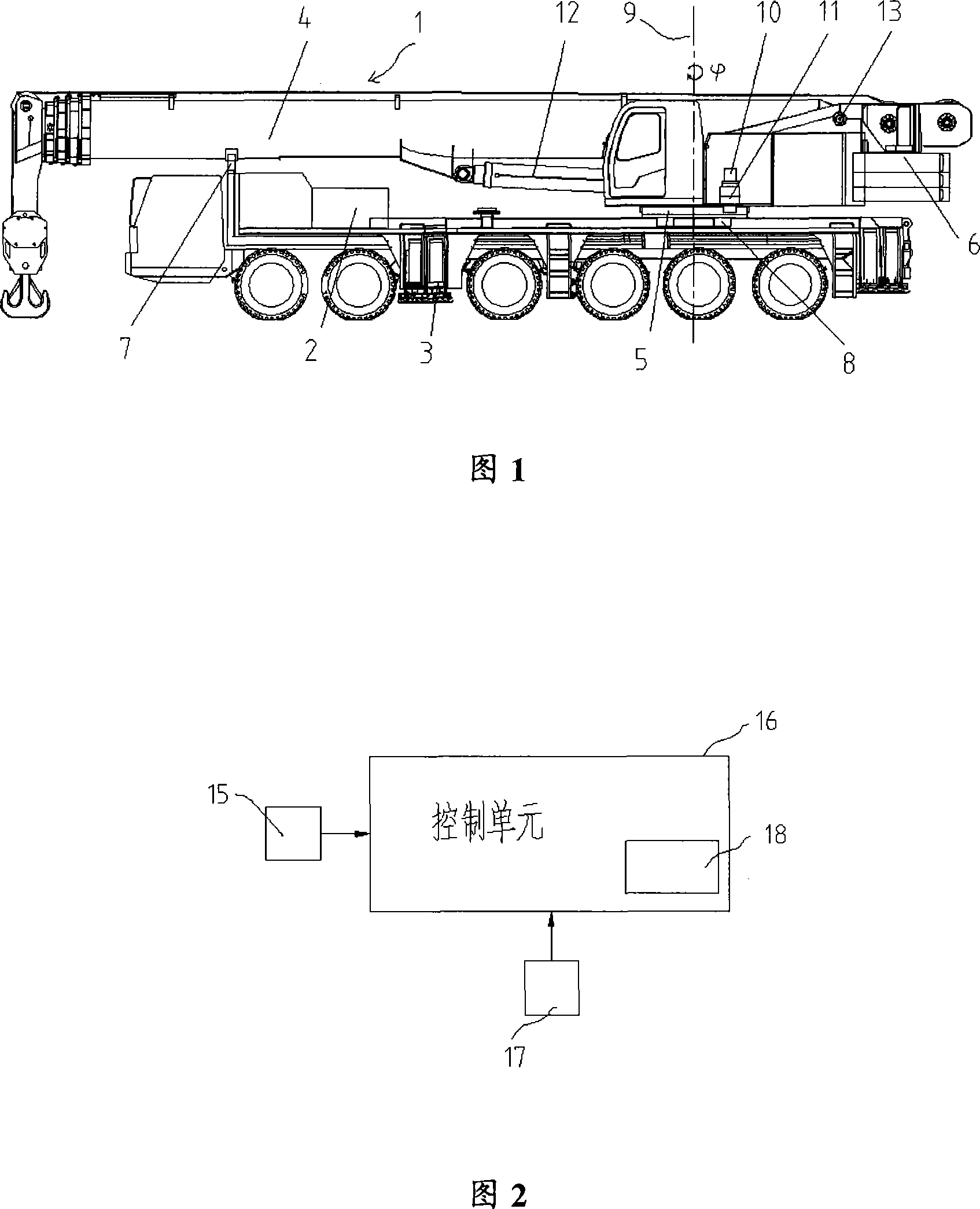 Turning angle detecting device for project vehicle turning table and project vehicle thereof