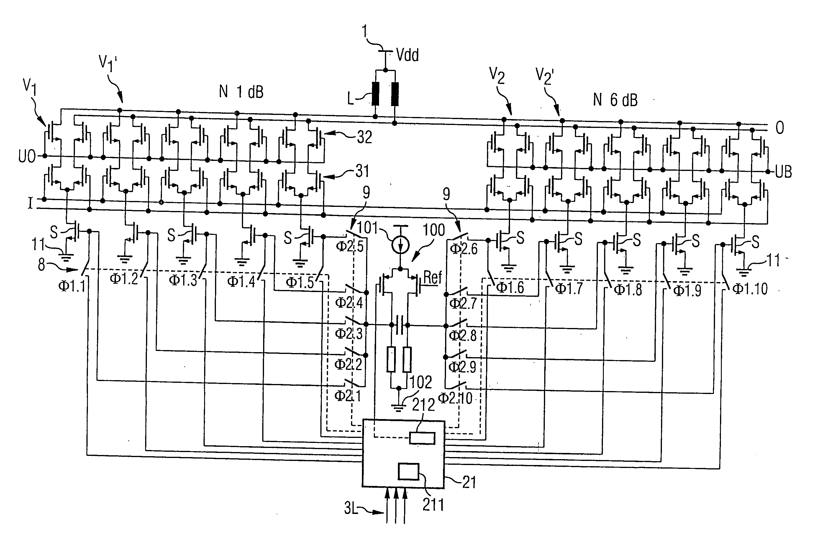 Controllable amplifier circuit with a variable discrete-value gain, use of the amplifier circuit and method for operation of an amplifier whose gain can be adjusted in discrete values