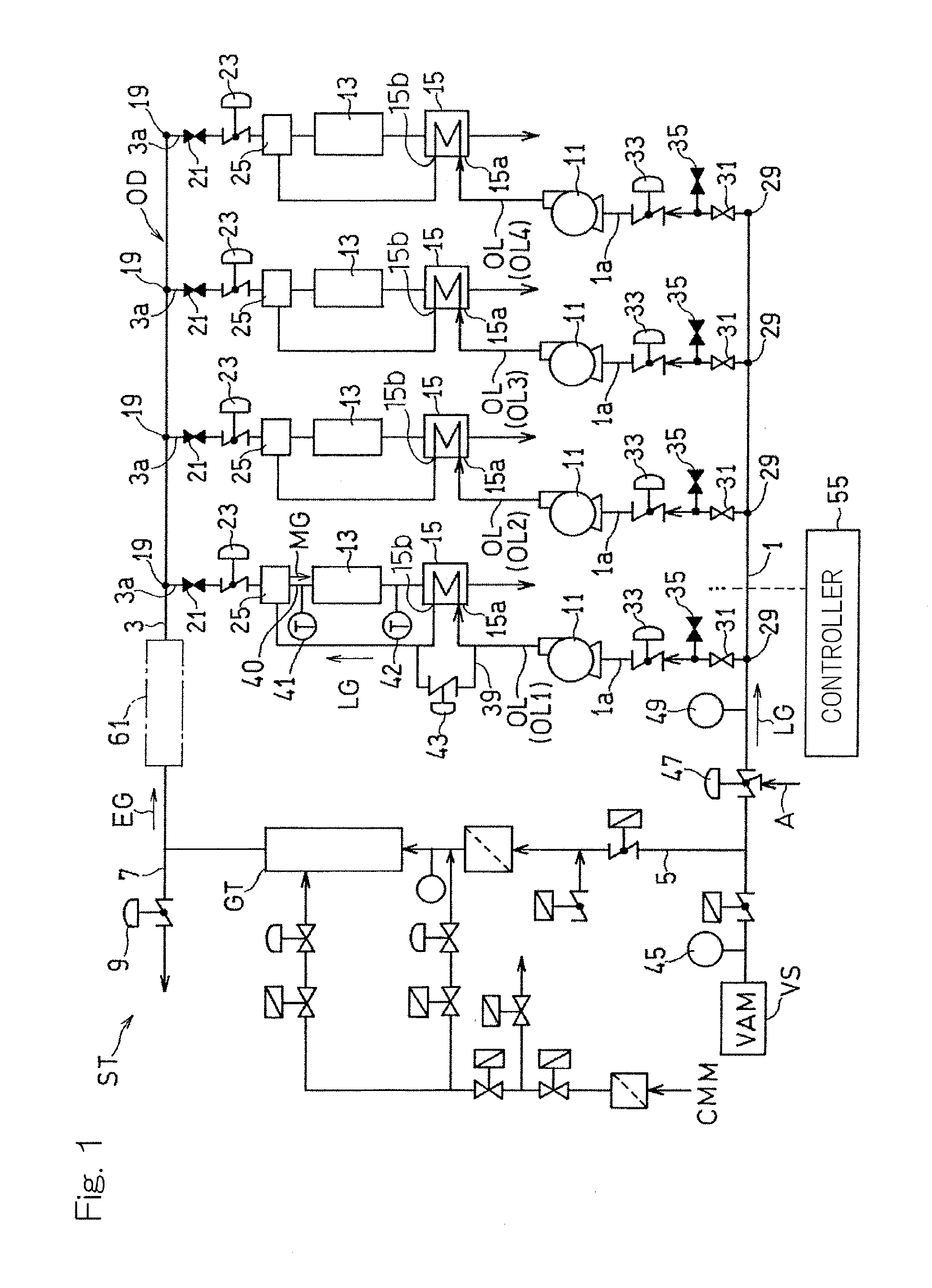 Oxidation system for treatment of low-concentration methane gas provided with multiple oxidizers