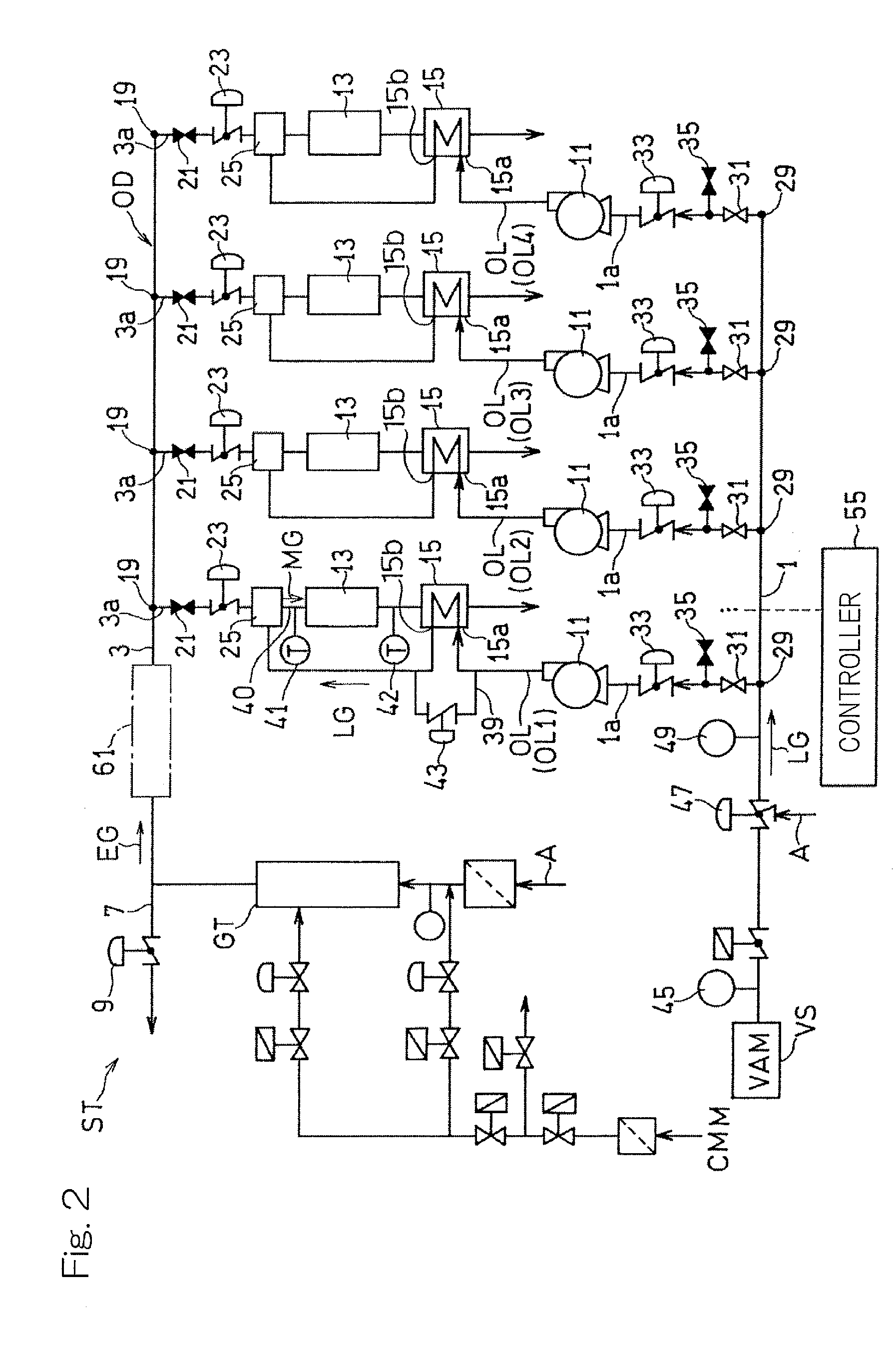 Oxidation system for treatment of low-concentration methane gas provided with multiple oxidizers