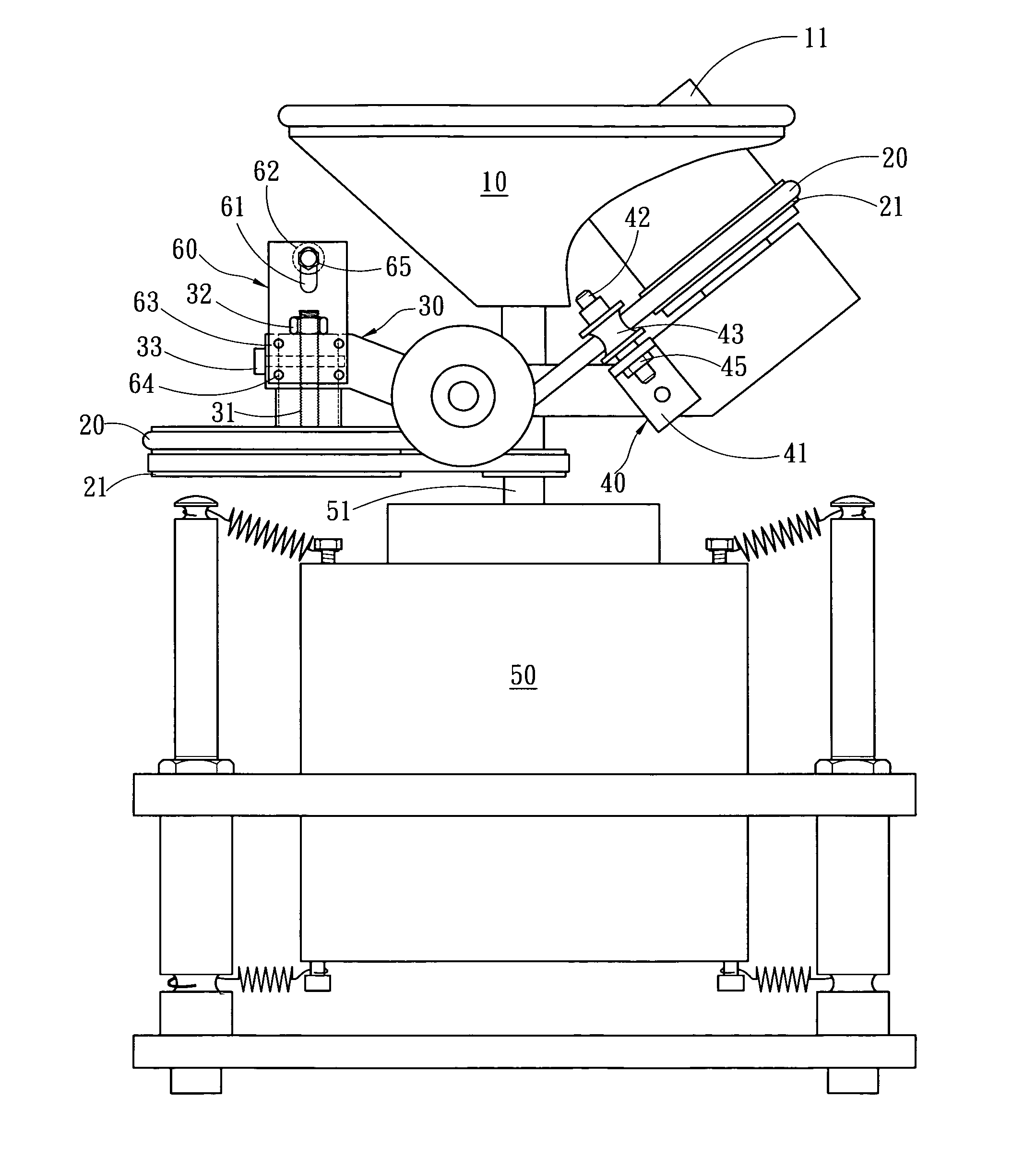 Transmission adjusting balance device for a dental molding powder mixing machine