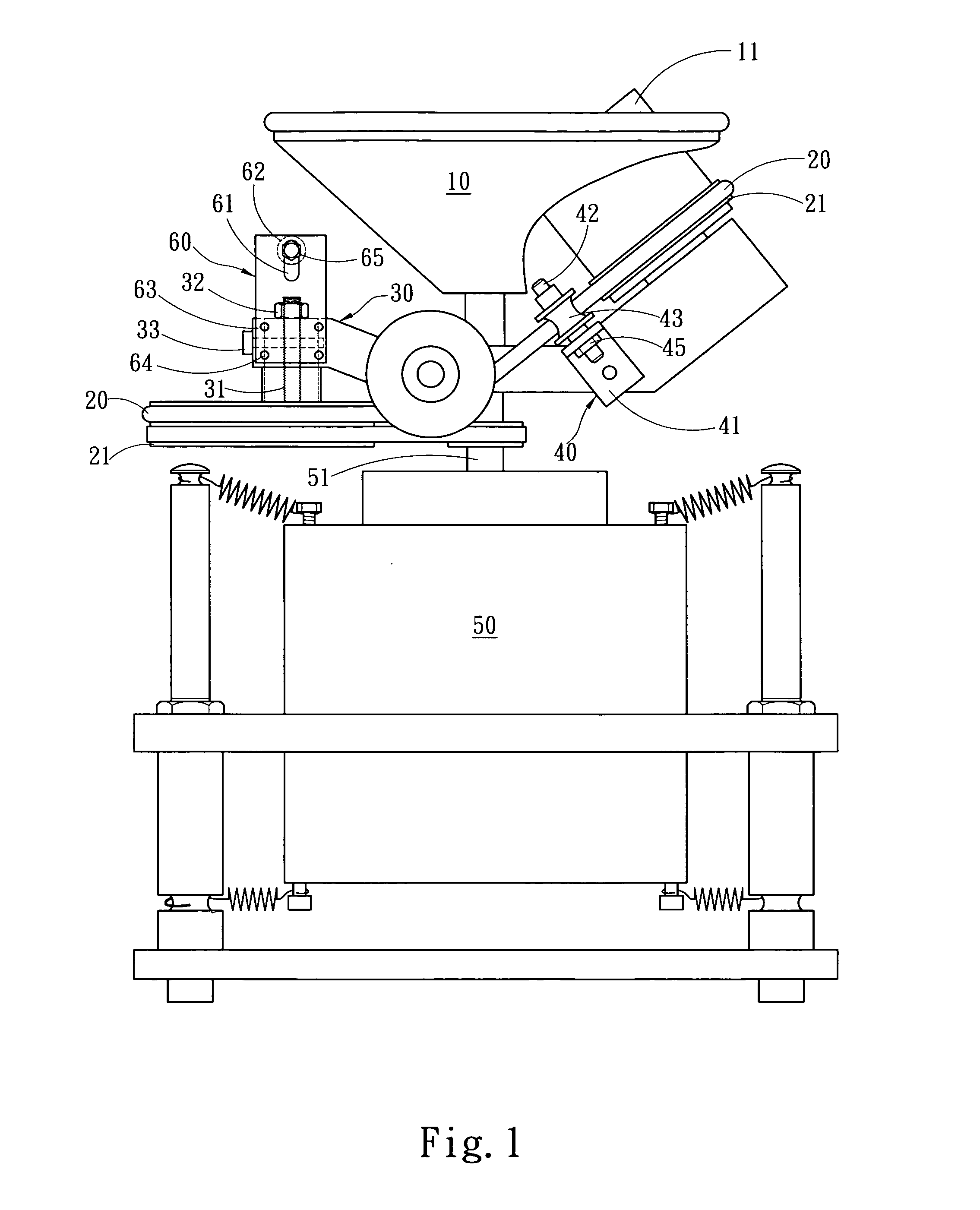 Transmission adjusting balance device for a dental molding powder mixing machine