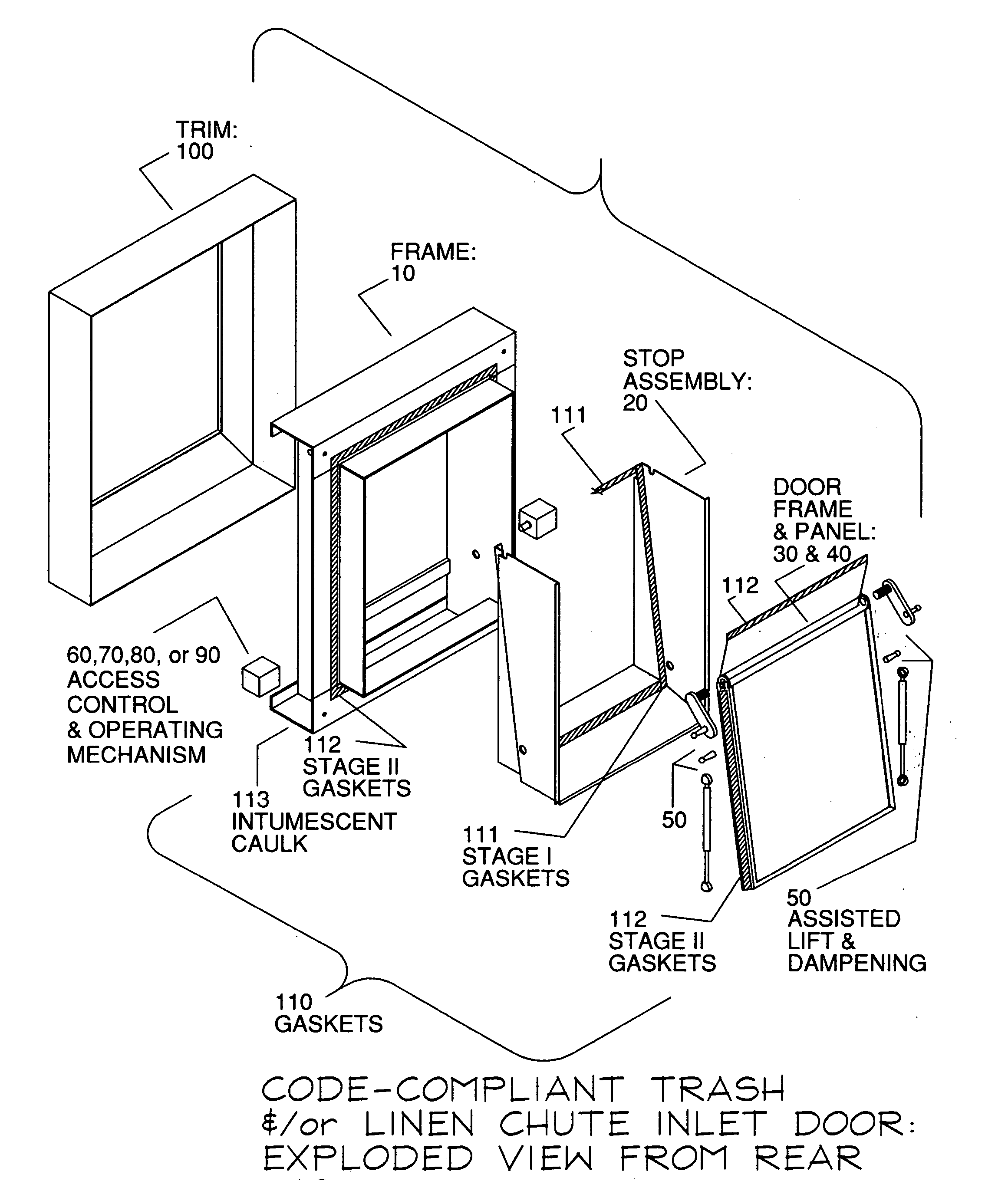 Code compliant, trash and/or linen chute inlet door