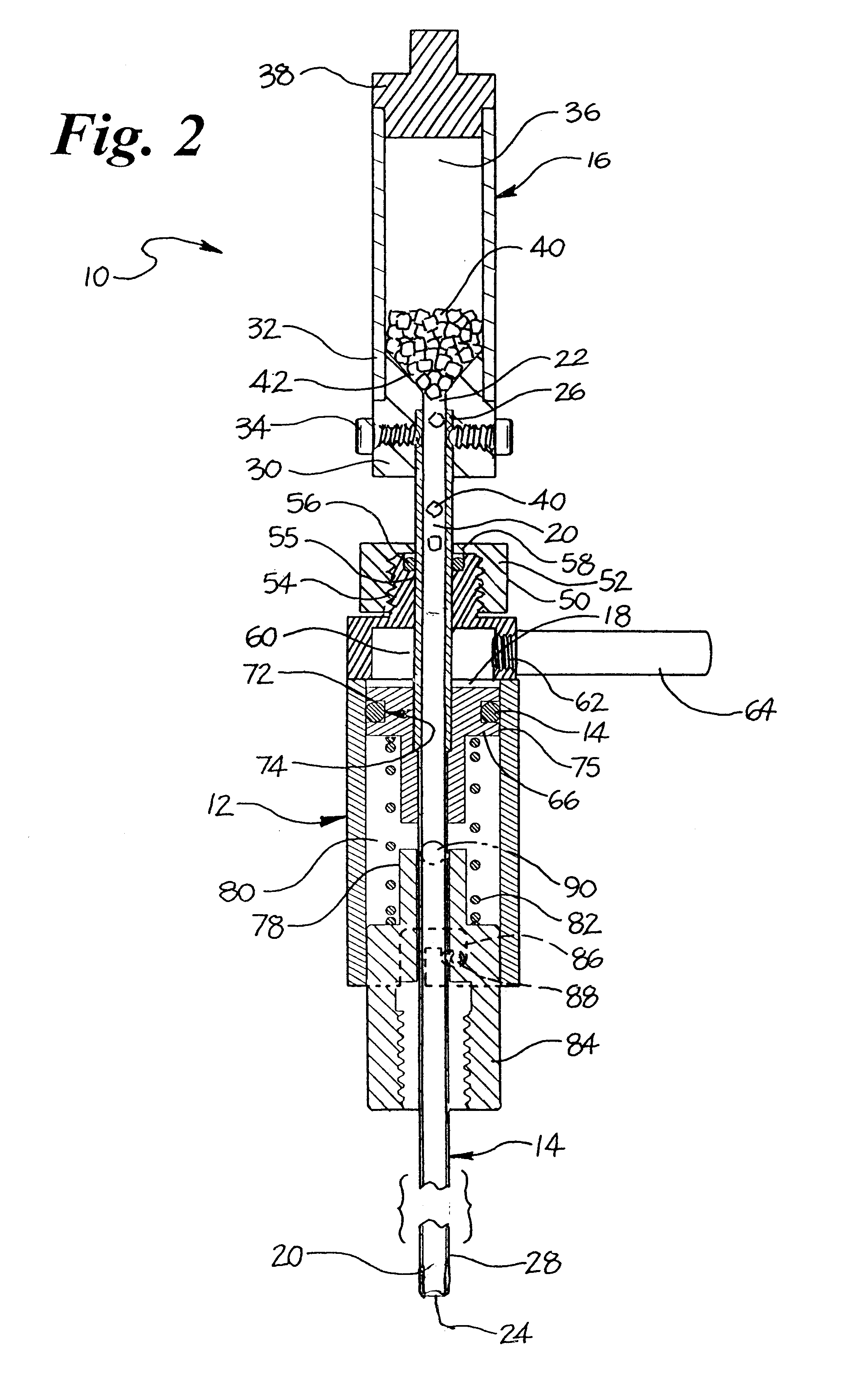 Device for inserting fill material particles into body cavities