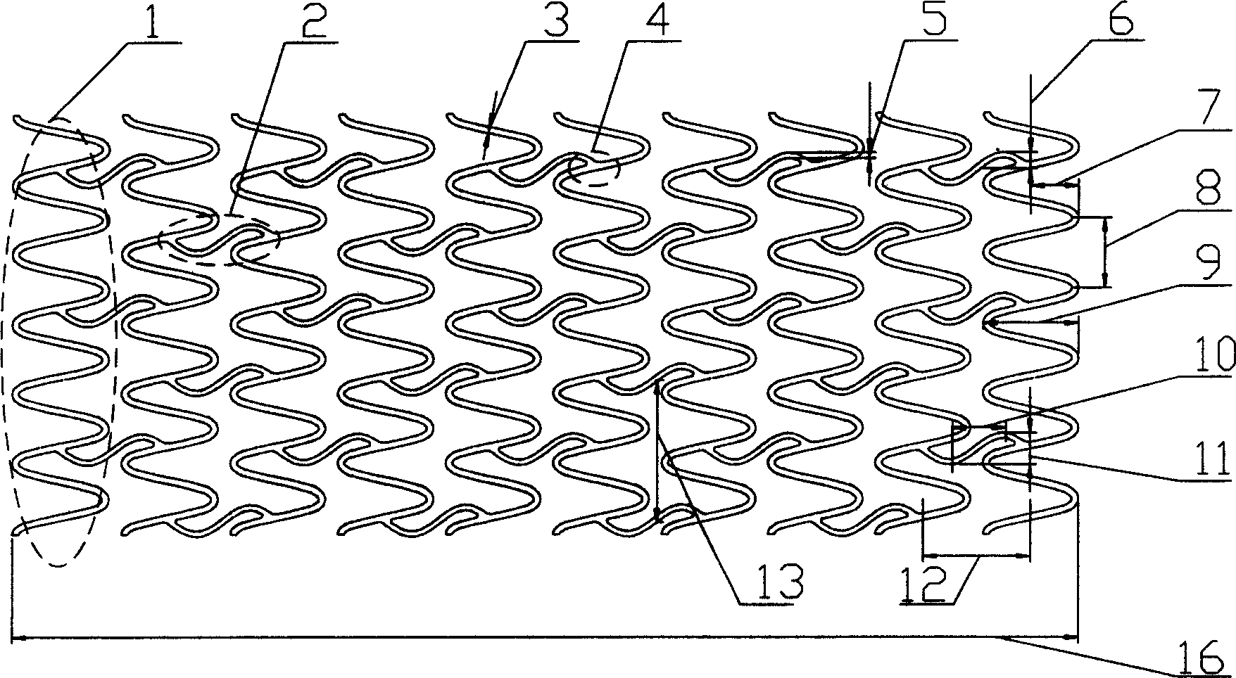 Sine-wave tubular medical interventional stent