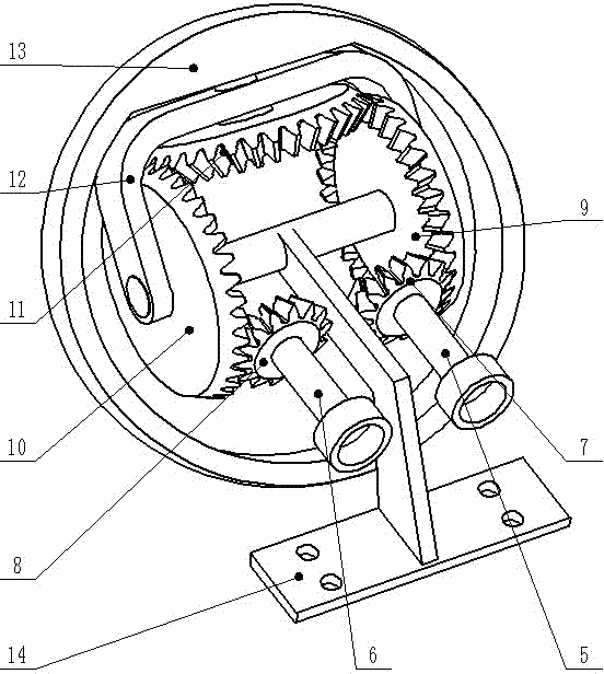 Bevel gear differential-motion human eye movement imitating mechanism