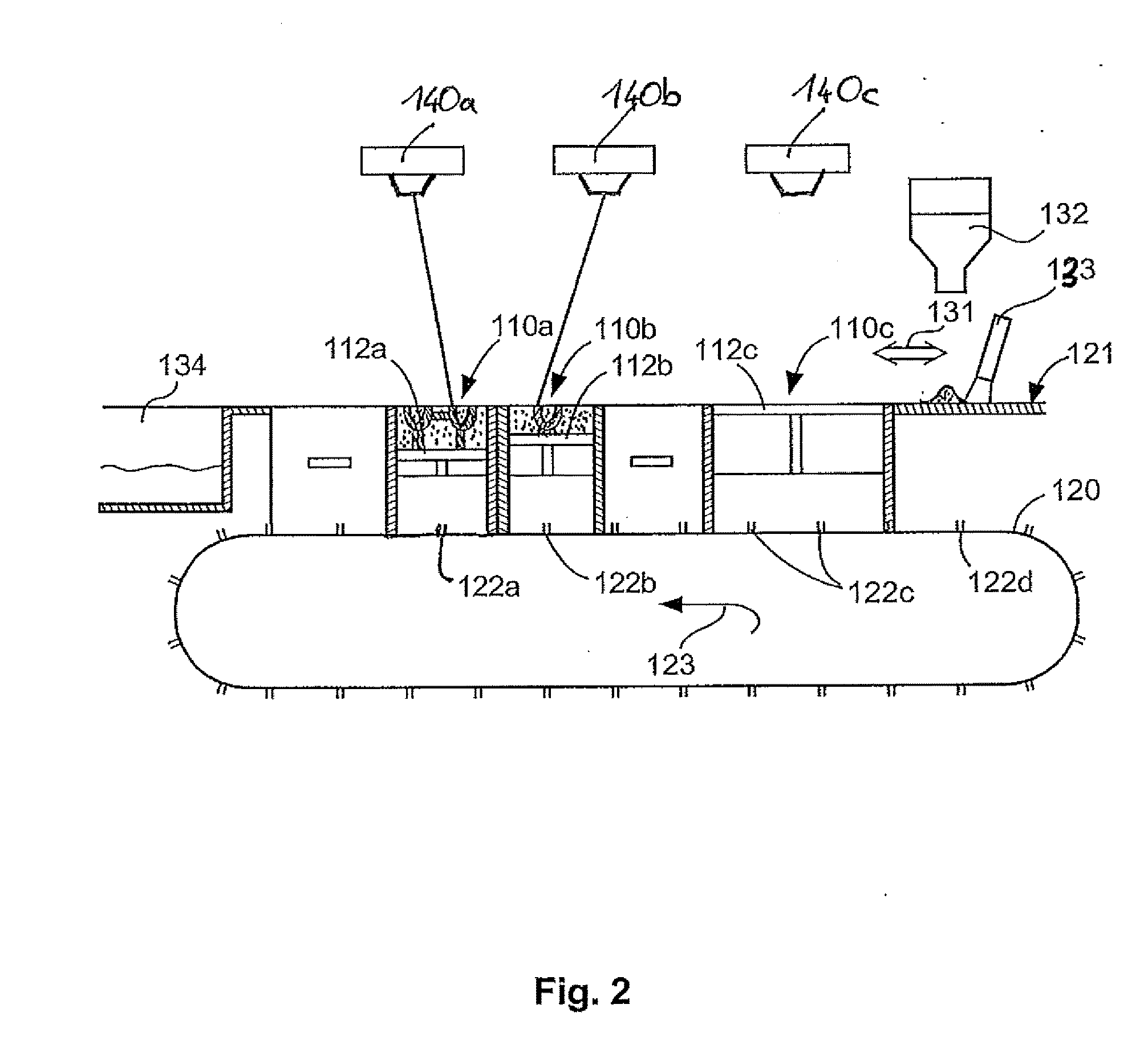 Device for the generative manufacturing of three-dimensional components