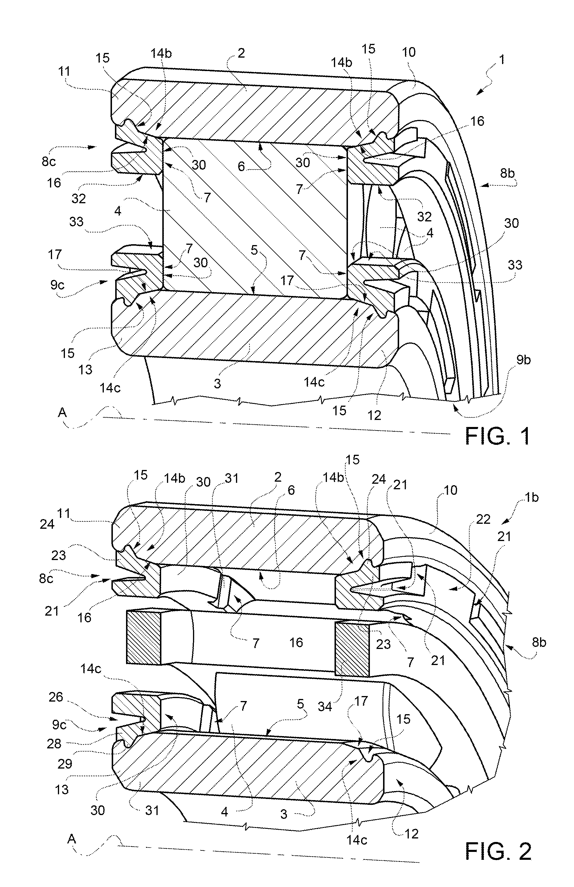 Roller bearing with modular shoulders