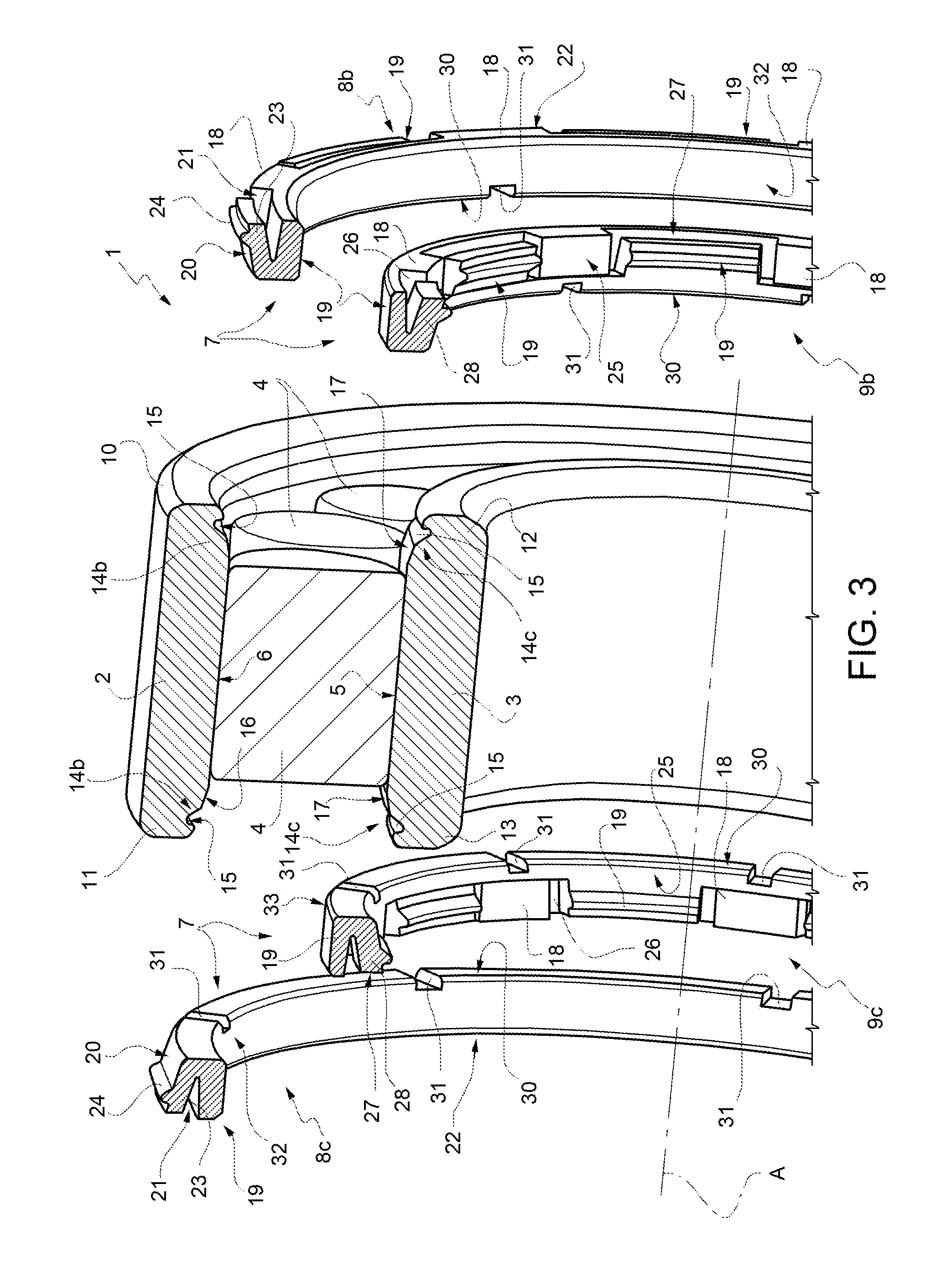 Roller bearing with modular shoulders