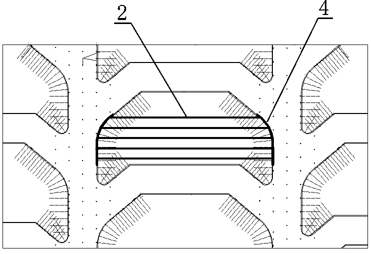 Plywood support structure for adjacent ore removal tunnels and construction process thereof