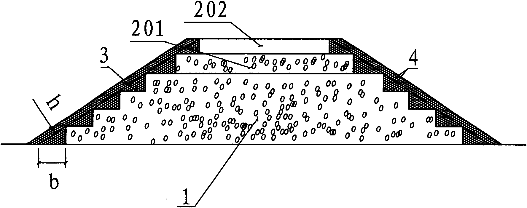 Desert area migratory dune land railway bed construction method