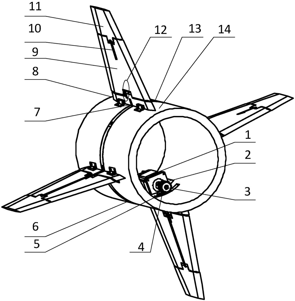 Single-power-source synchronous driving type secondary folding and unfolding mechanism for guided missile