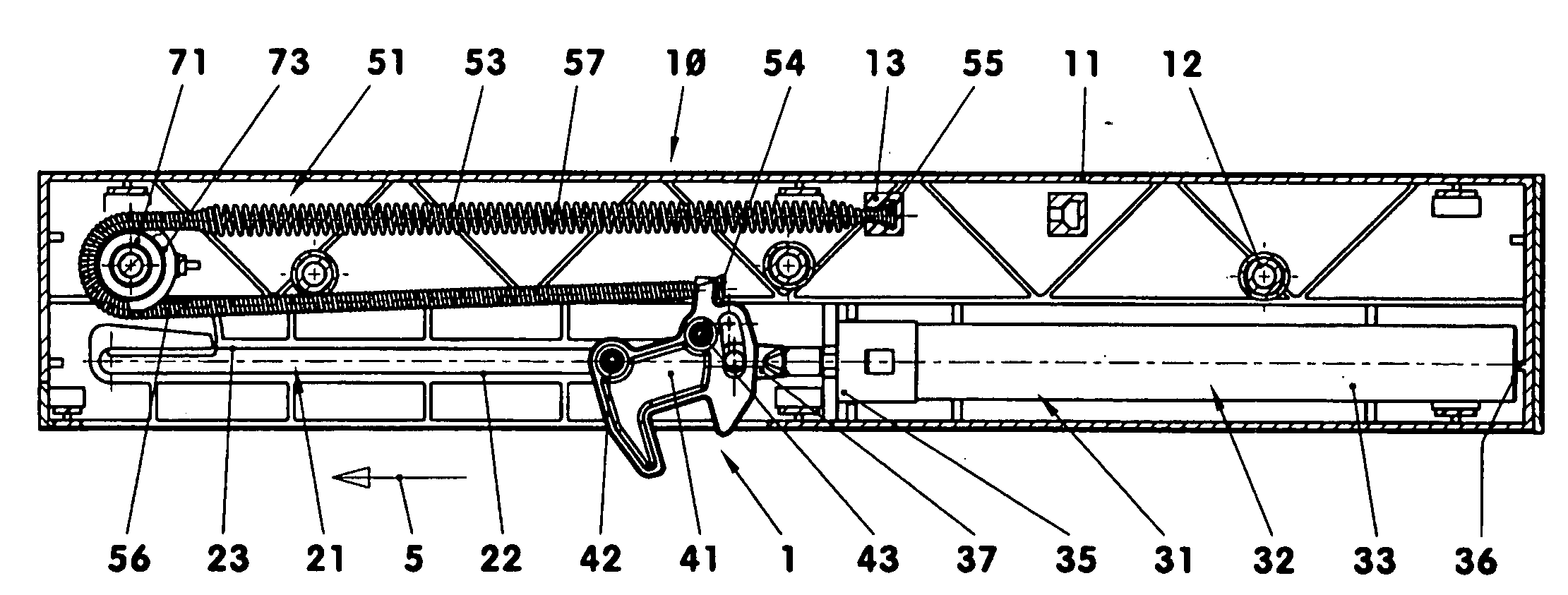 Pull arrangement with reversing tension spring