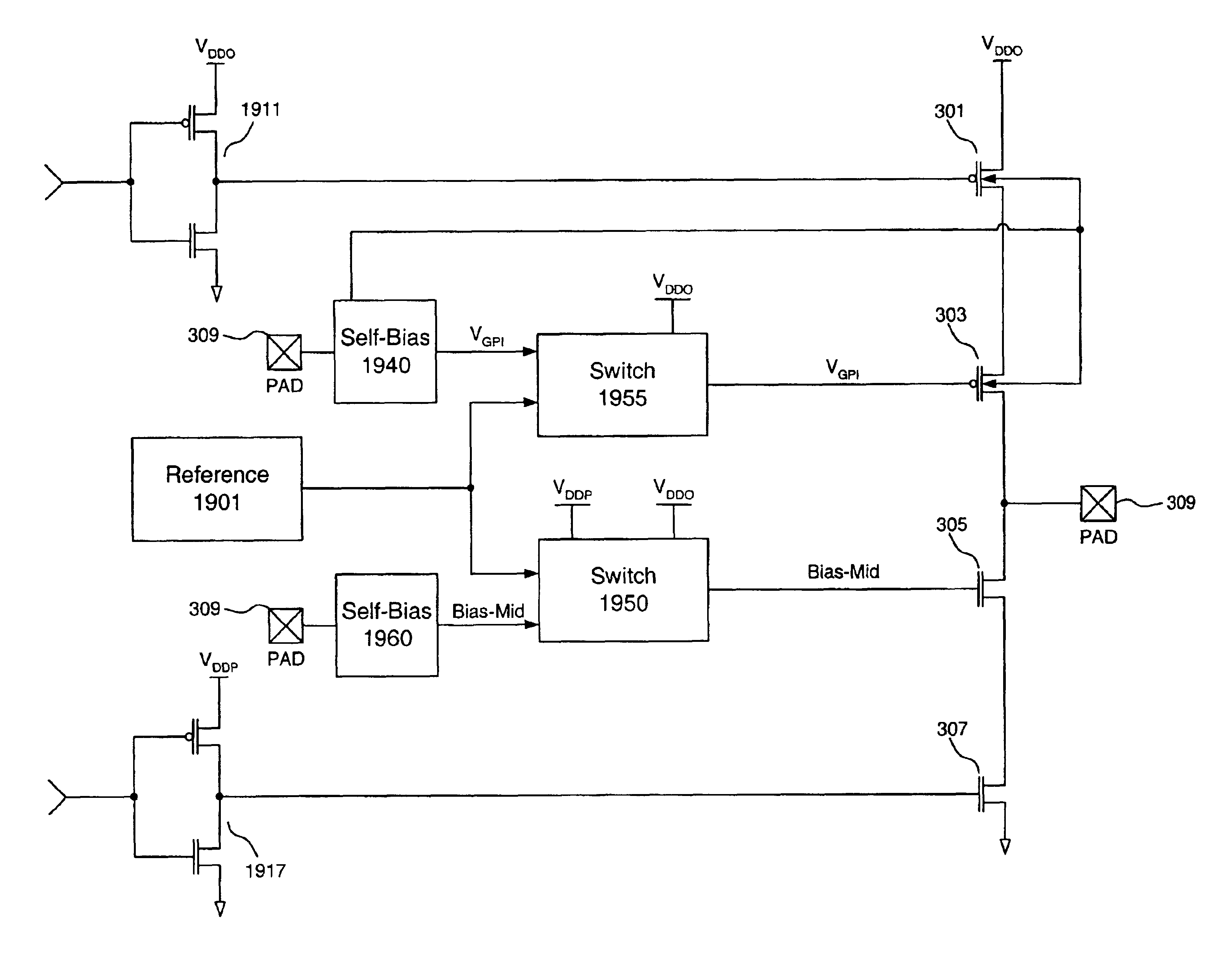 I/O circuit using low voltage transistors which can tolerate high voltages even when power supplies are powered off