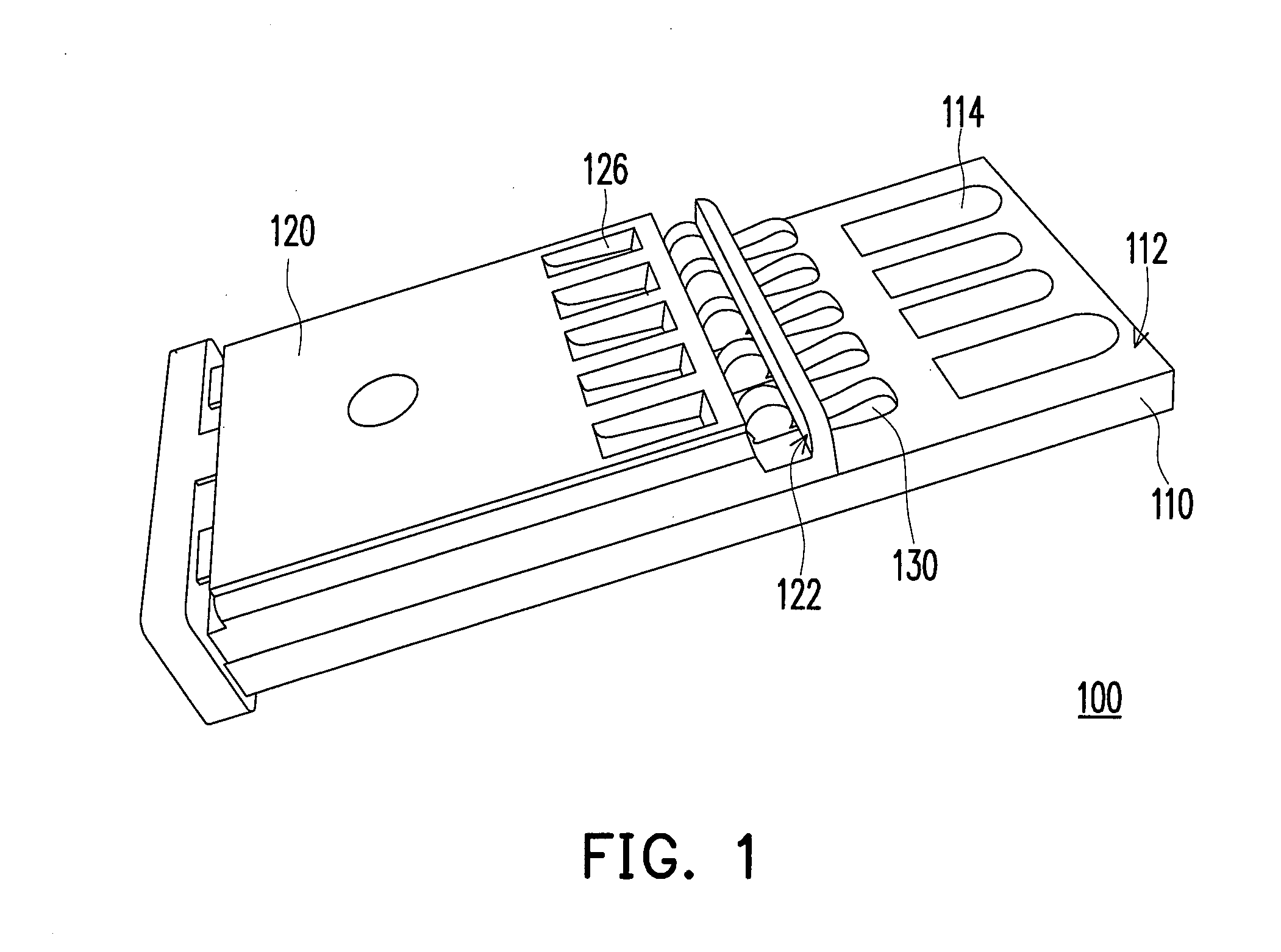 Conductive terminal with a central bulged portion configured for swinging relative to a base material