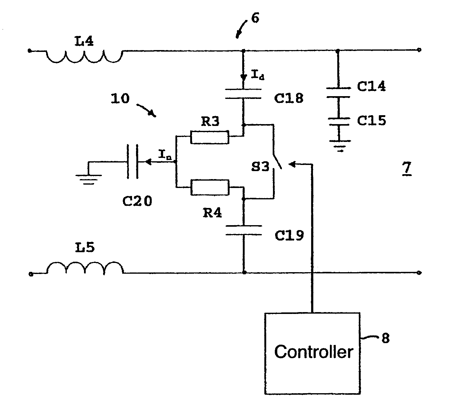 Motor controller incorporating an electronic circuit for protection against inrush currents