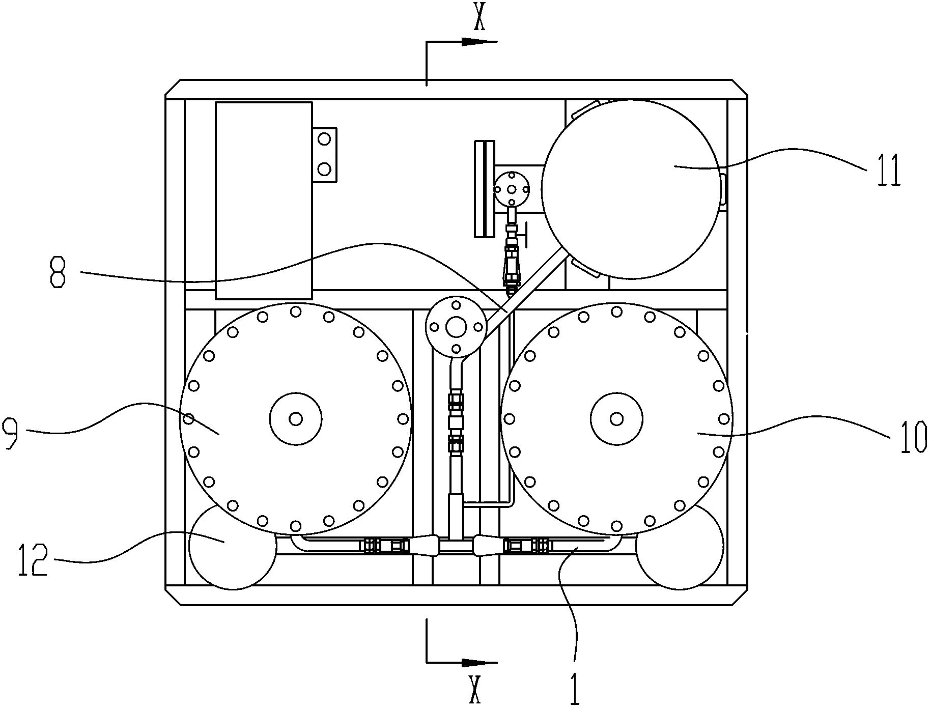 Pressure-sharing structure of double-tower-type gas separation equipment