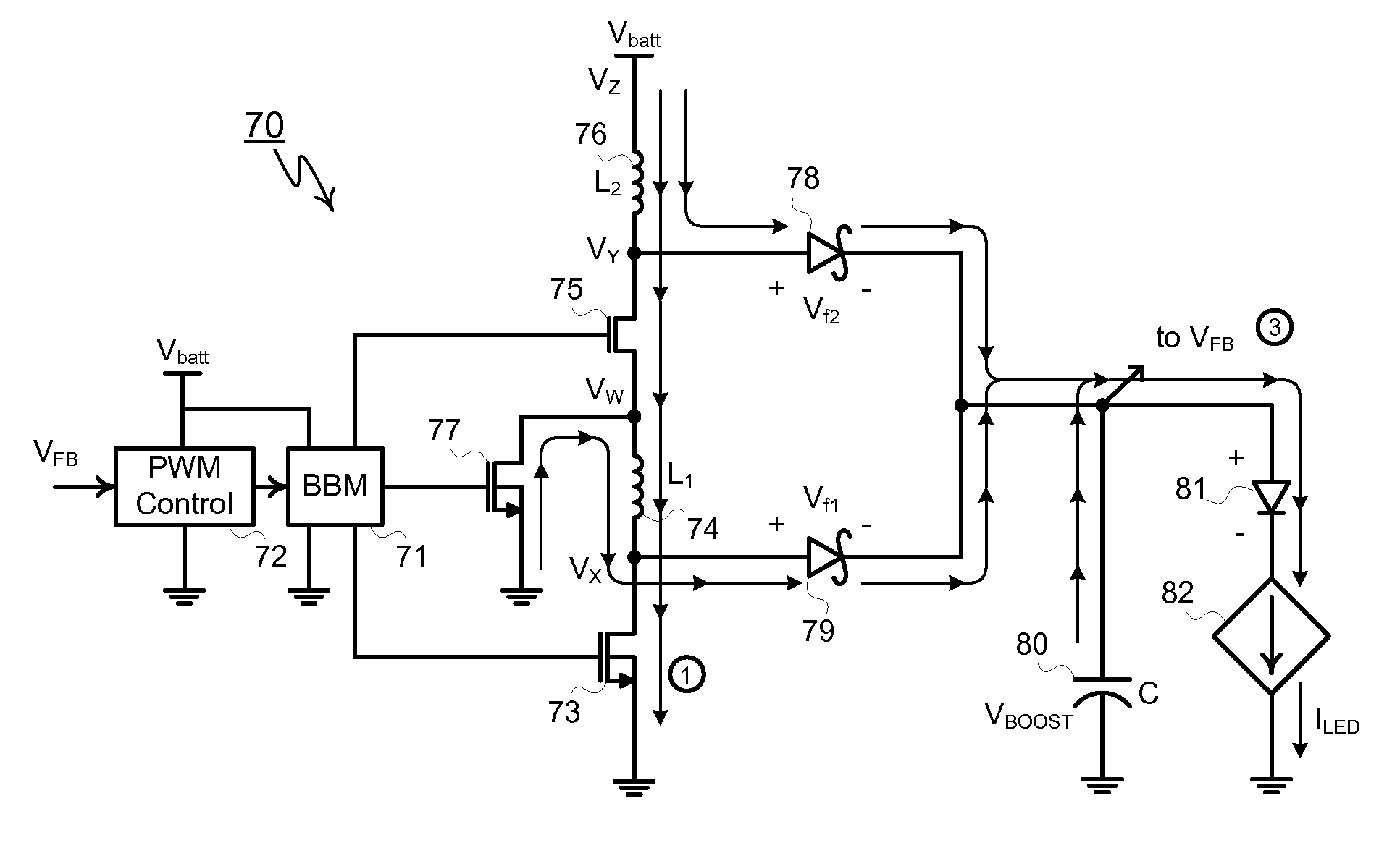 High current switching converter for LED applications