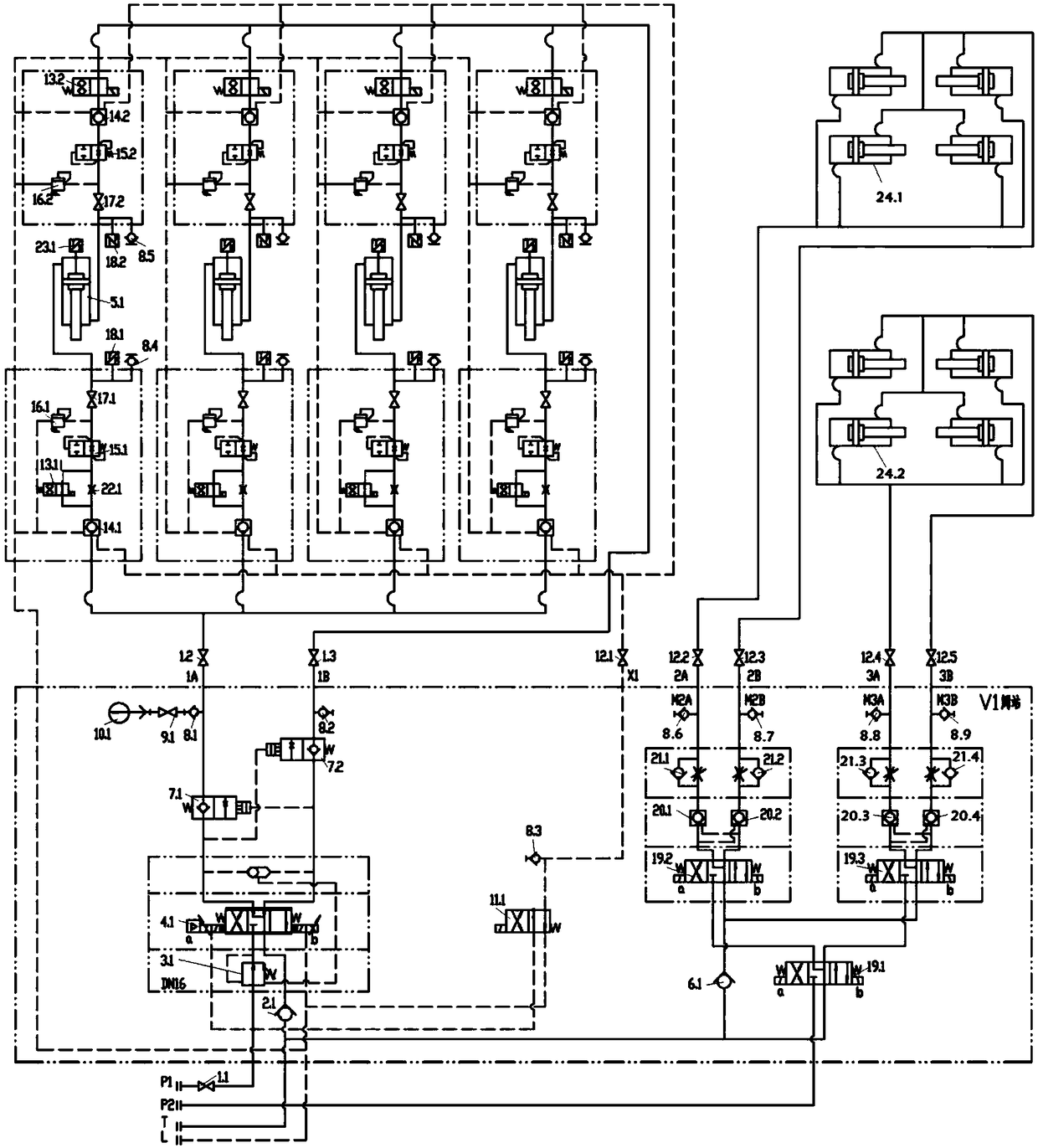 Plug type ocean lifting platform synchronous hydraulic system and control method thereof