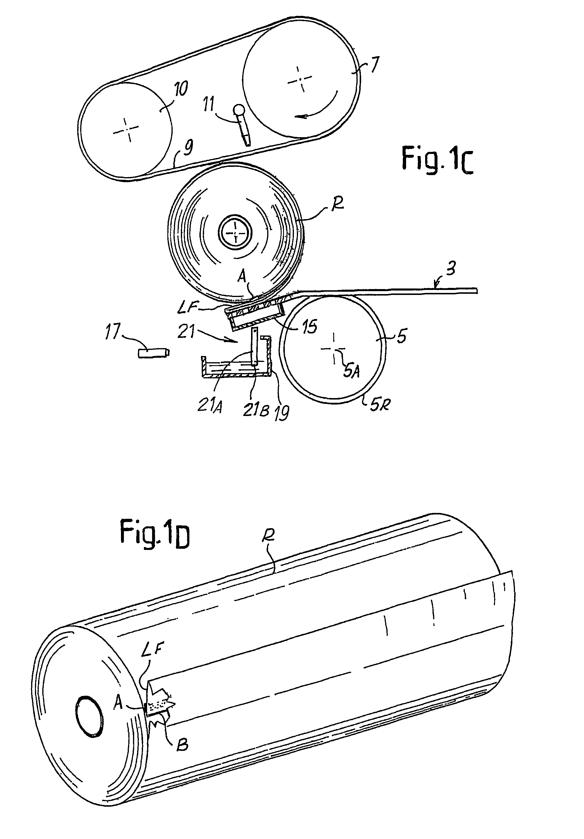 Device and method for closing the tail end of logs of web material and relative logs obtained therewith