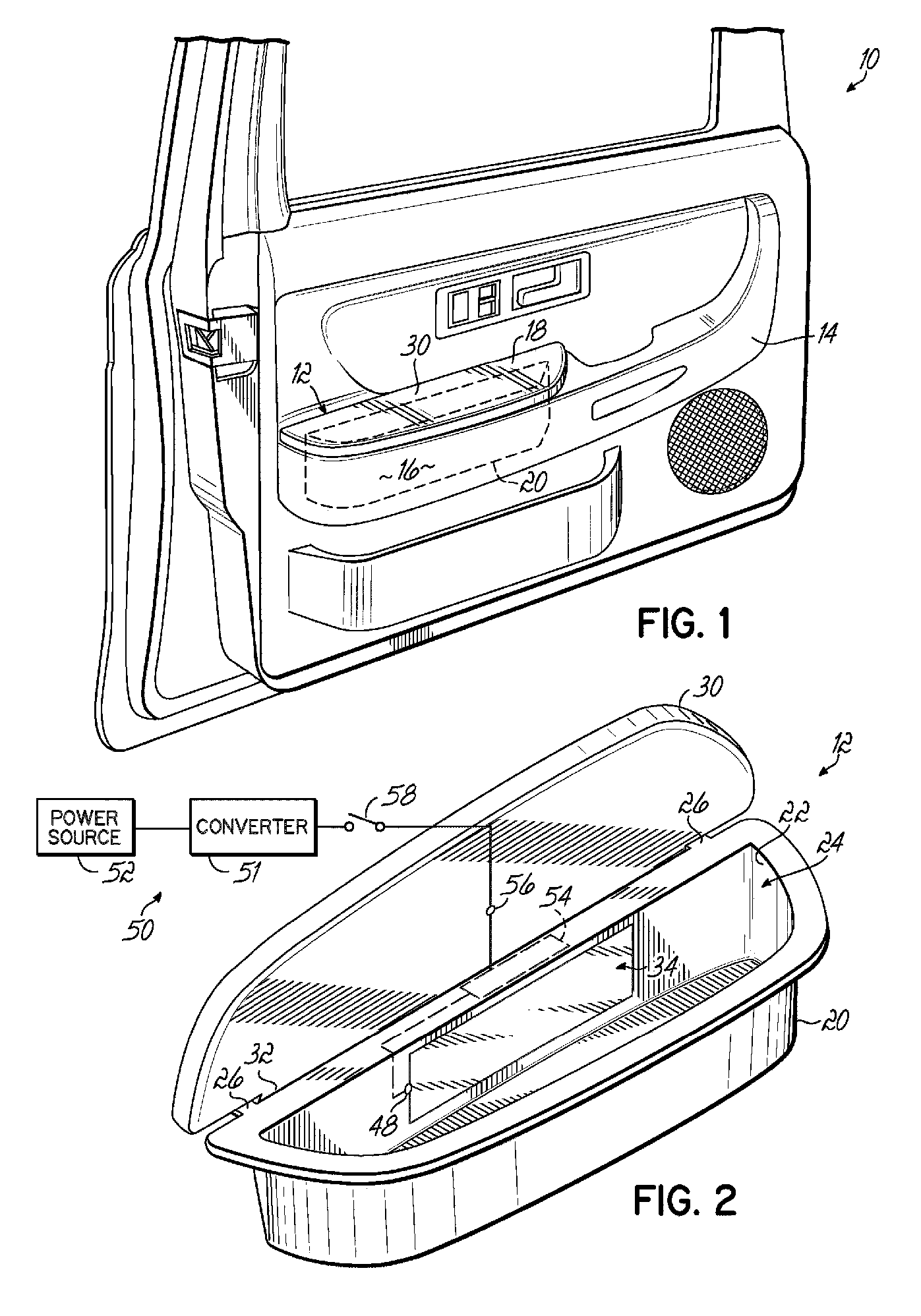 Automotive storage compartment having an electroluminescent lamp and method of making the same