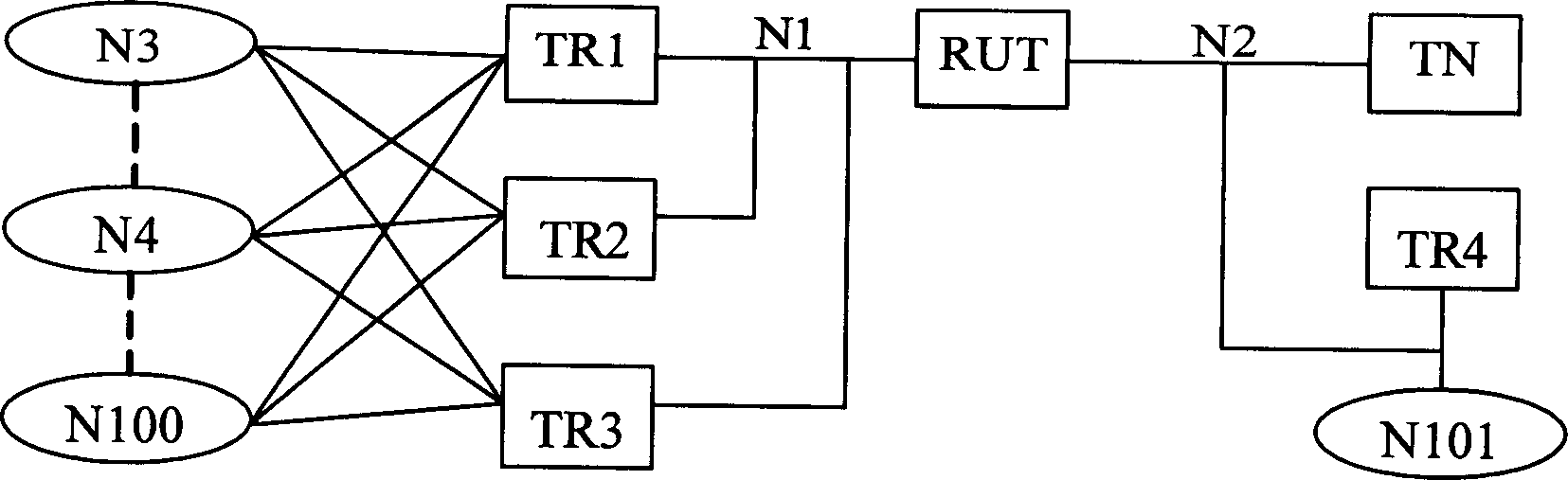 Logic topological network for protocol test and method for realizing protocol test