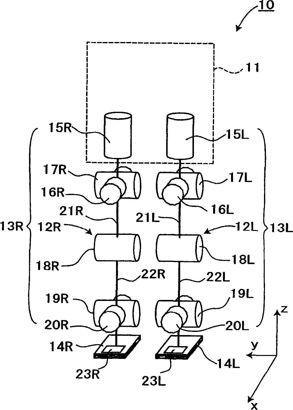 Bipedal walking type moving device, and walking control device and walking control method therefor