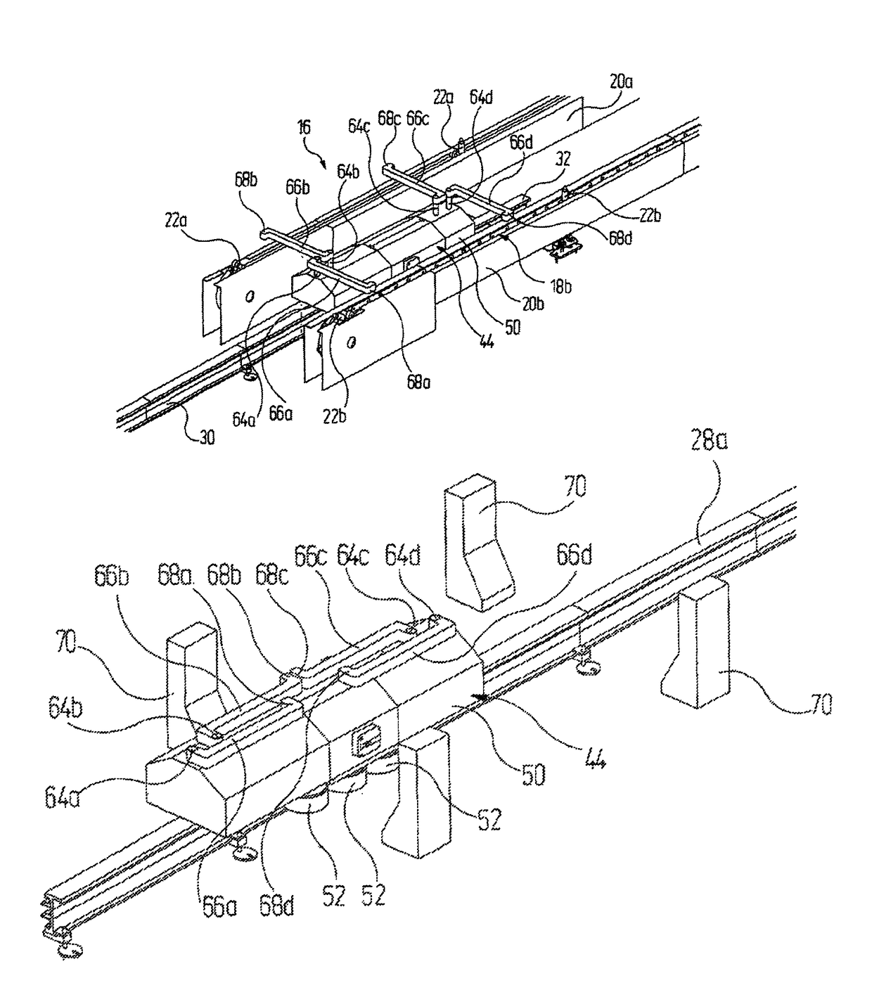 Conveyor unit and conveyor system for conveying vehicle bodies and plant for machining vehicle bodies