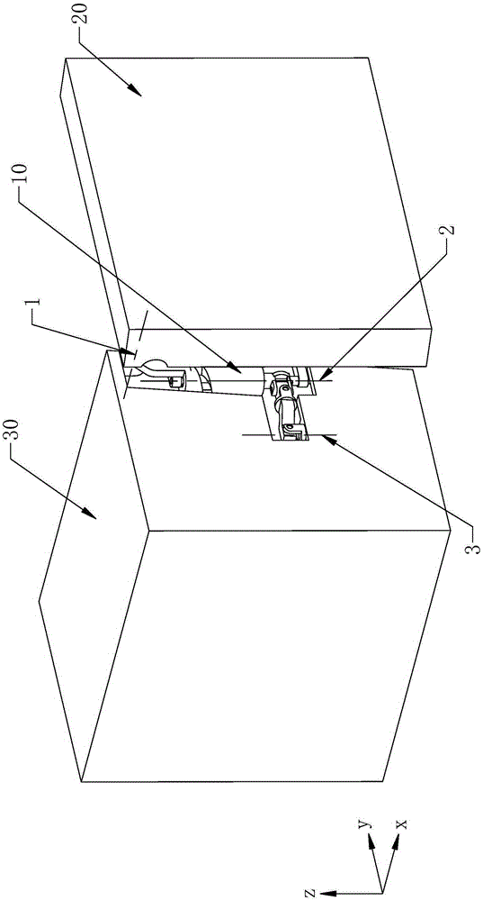 A hinge device that makes the door of the box body open and close according to the specified track