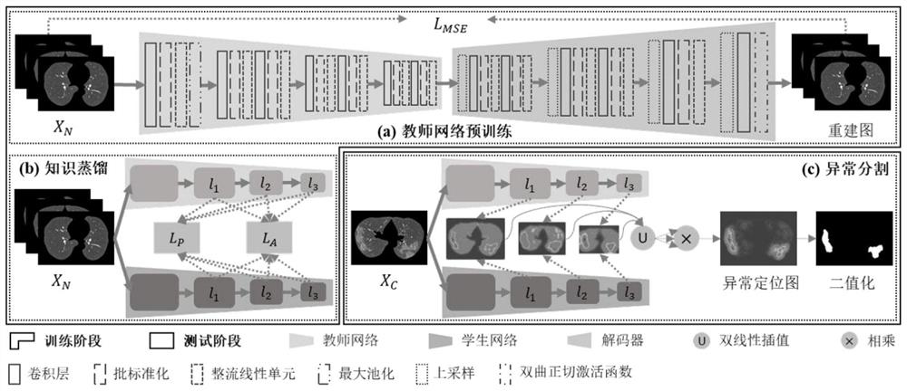 Lung disease lesion unsupervised segmentation method based on knowledge distillation