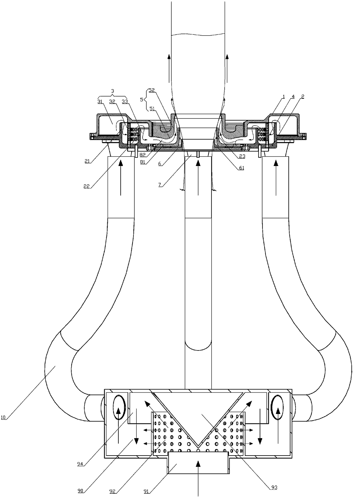 Cooling device for film blowing equipment