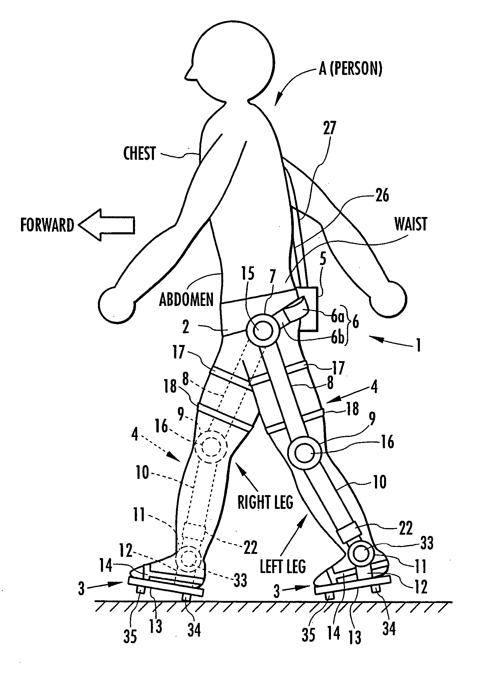 Support moment control method for leg motion support orthosis