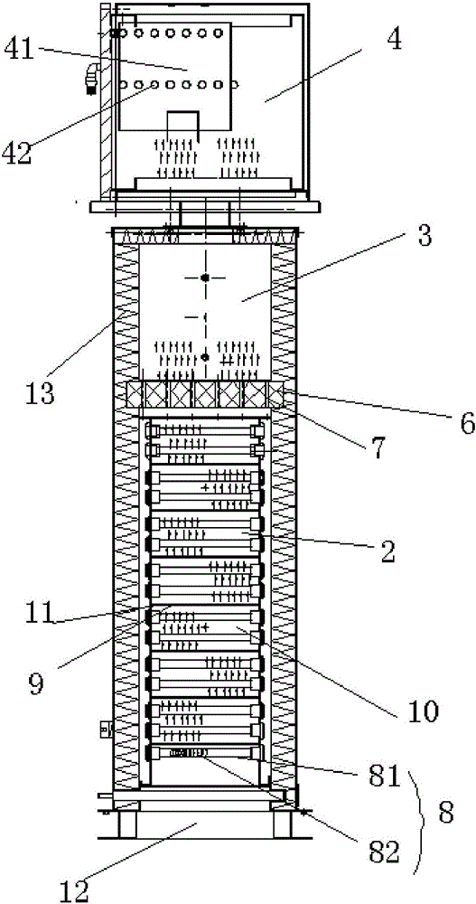 Double-wire drying combustion tower and combustion method thereof