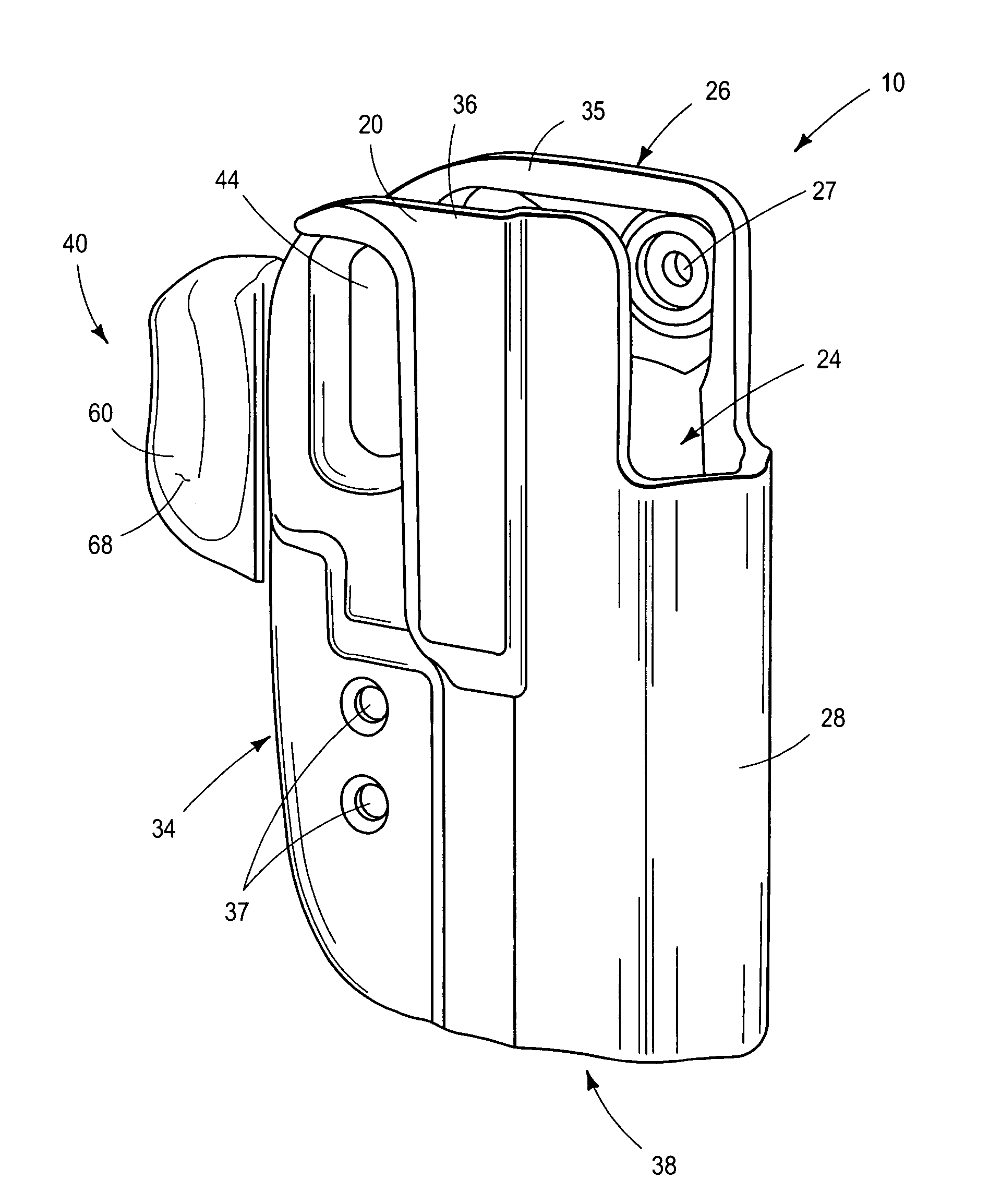 Finger-actuated handgun retention device for holster