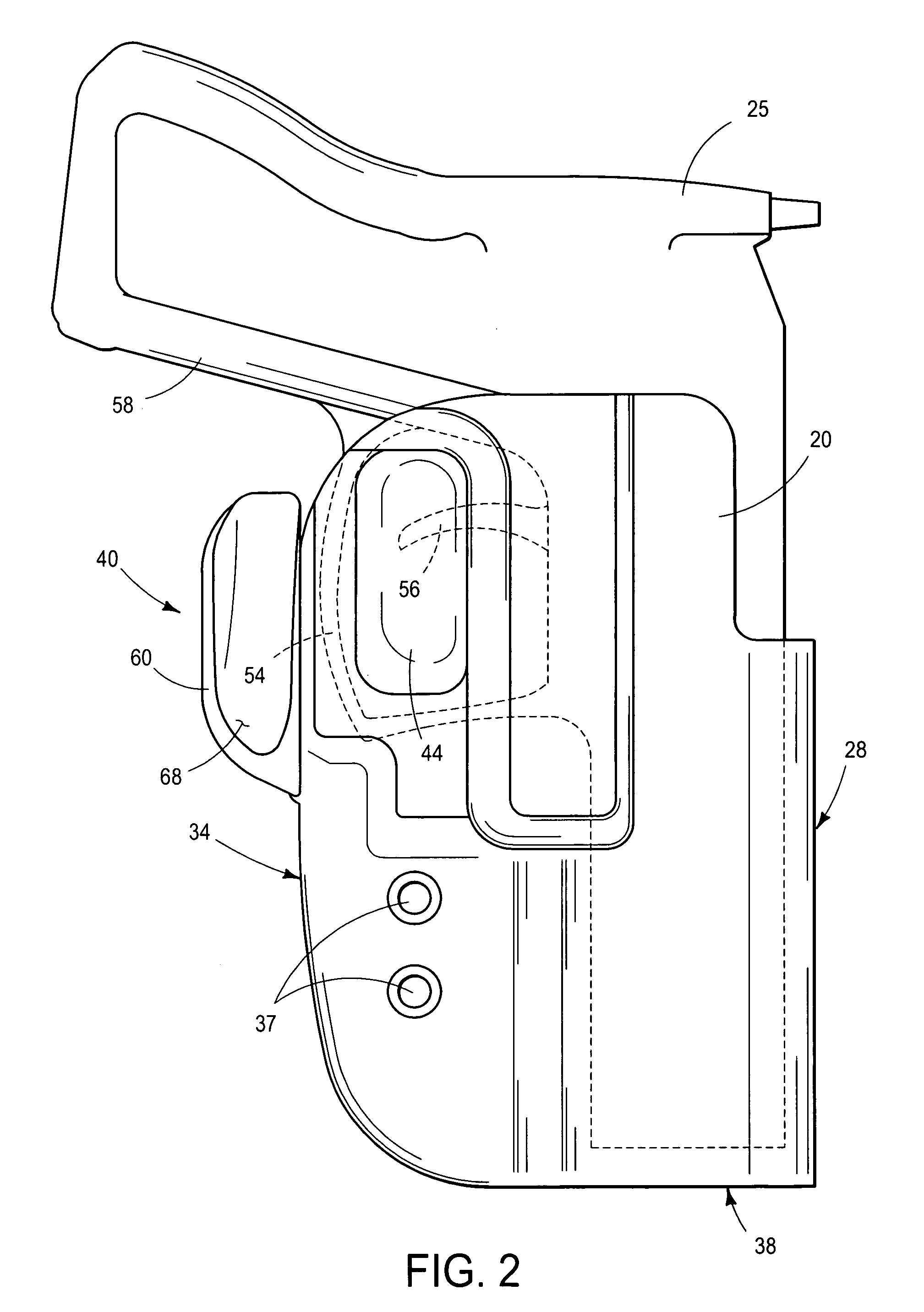 Finger-actuated handgun retention device for holster